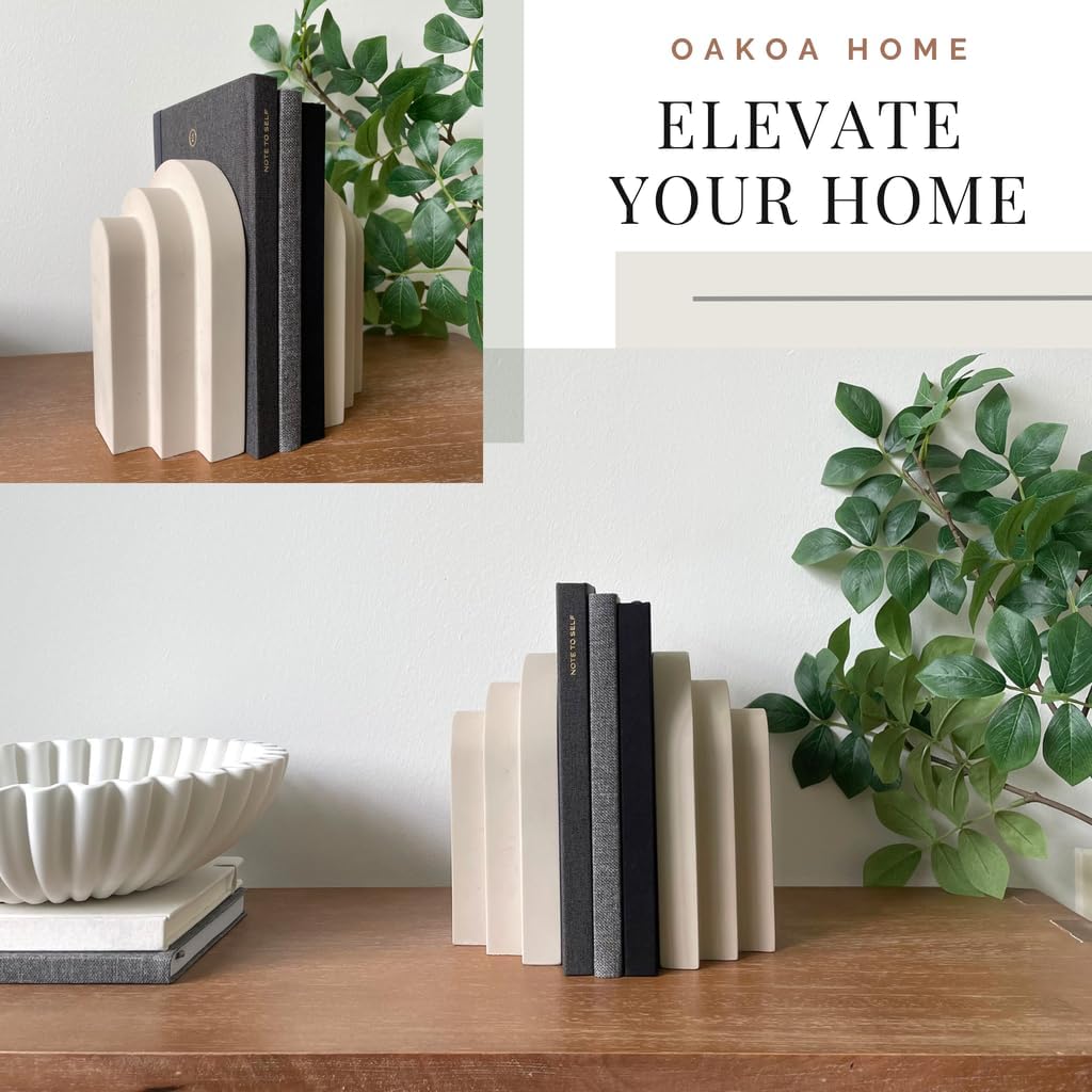 OAKOA Concrete Heavy Book Ends Decorative - Decorative Bookends for Heavy Books - Book Ends for Shelves Decorative - Heavy Duty Bookends for Shelves Decorative - Modern Bookends Decorative
