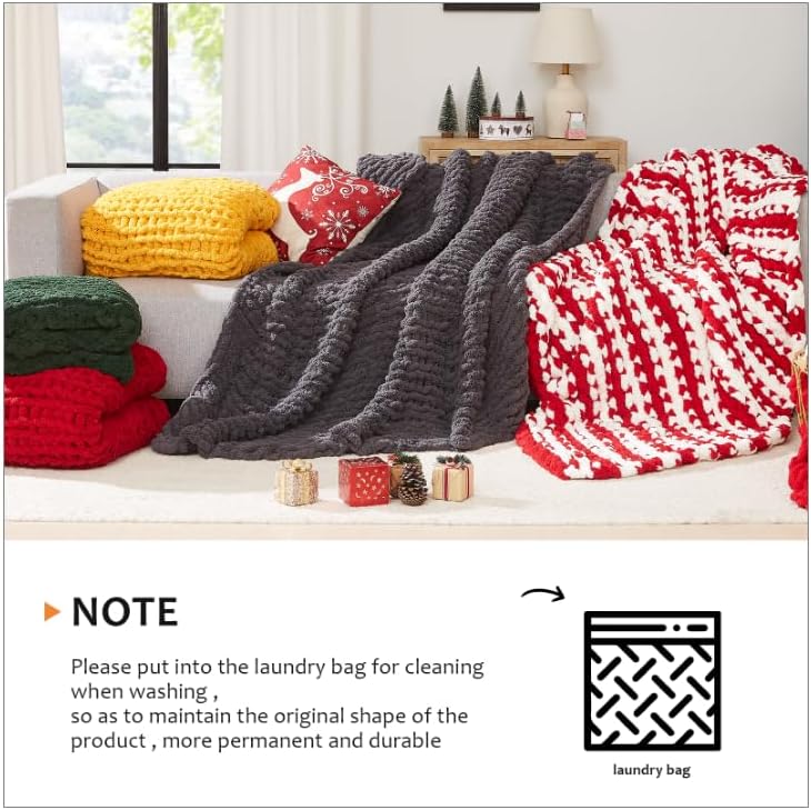 L'AGRATY Chunky Knit Blanket Throw: 80''x90'' Chenille Chunky Knitted Throw Blanket for Bed Couch - Handmade Thick Big Cable Knit Blanket - Large Chunky Crochet Rope Blanket for Home Decor(Brown)