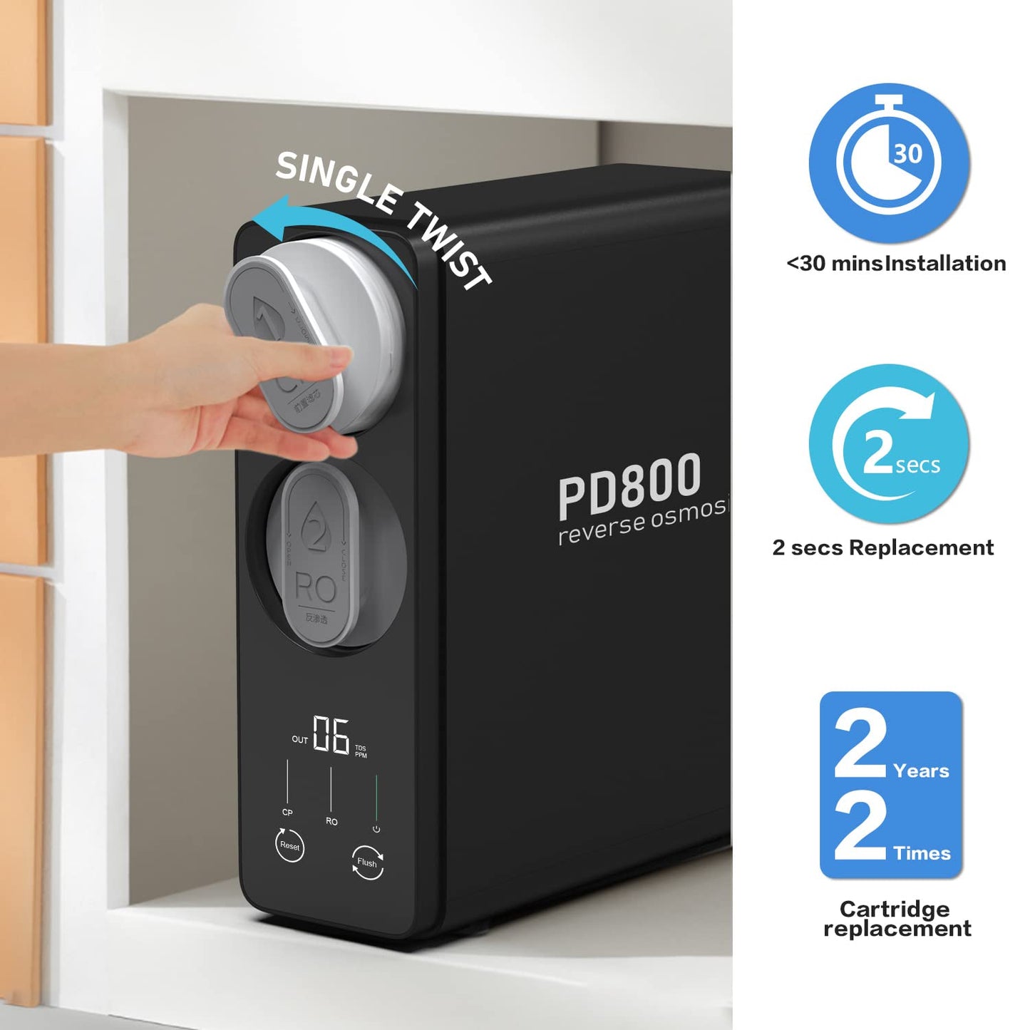Frizzlife 800GPD Reverse Osmosis Water Filter, Alkaline Mineral pH+ Reverse Osmosis System, 9-Stage Filtration Tankless RO Water Filter System, 2:1 Pure to Drain, Under Sink, Reduce TDS, PD800-TAM4