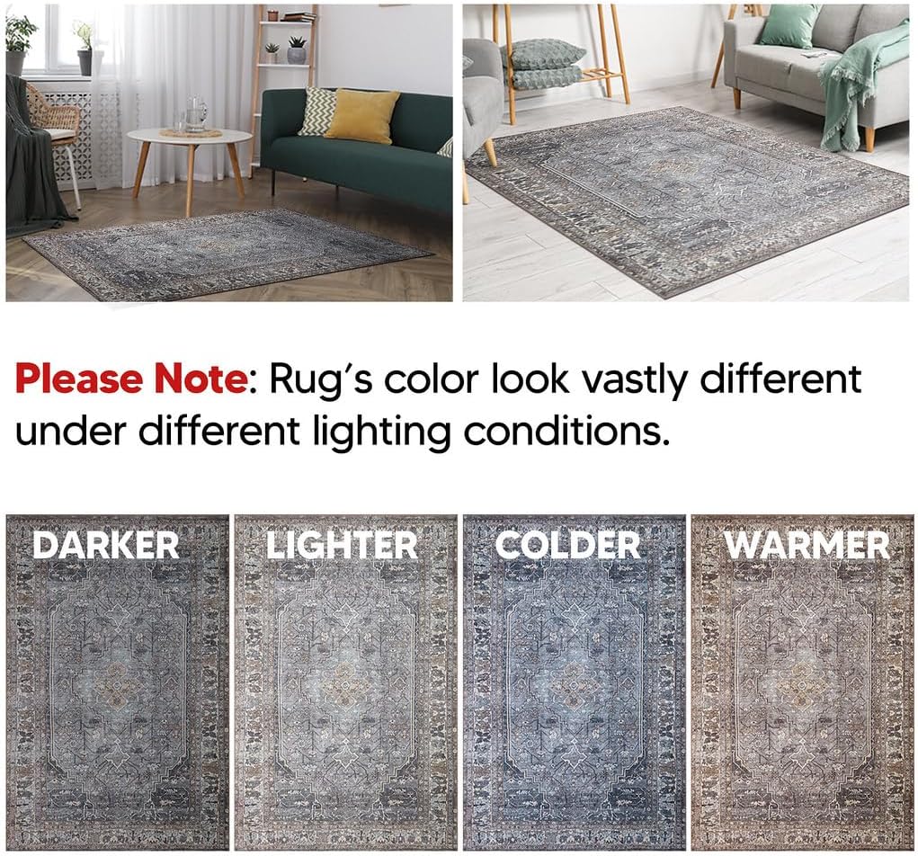 Keen Home Design 10x14 Rug - Machine Washable Area Rug with Non-Slip Backing, Ideal for Living Room, Dining Room, Bedroom - Vintage, Easy Clean, Durable, Low Pile Rug - (9'7" x 14')