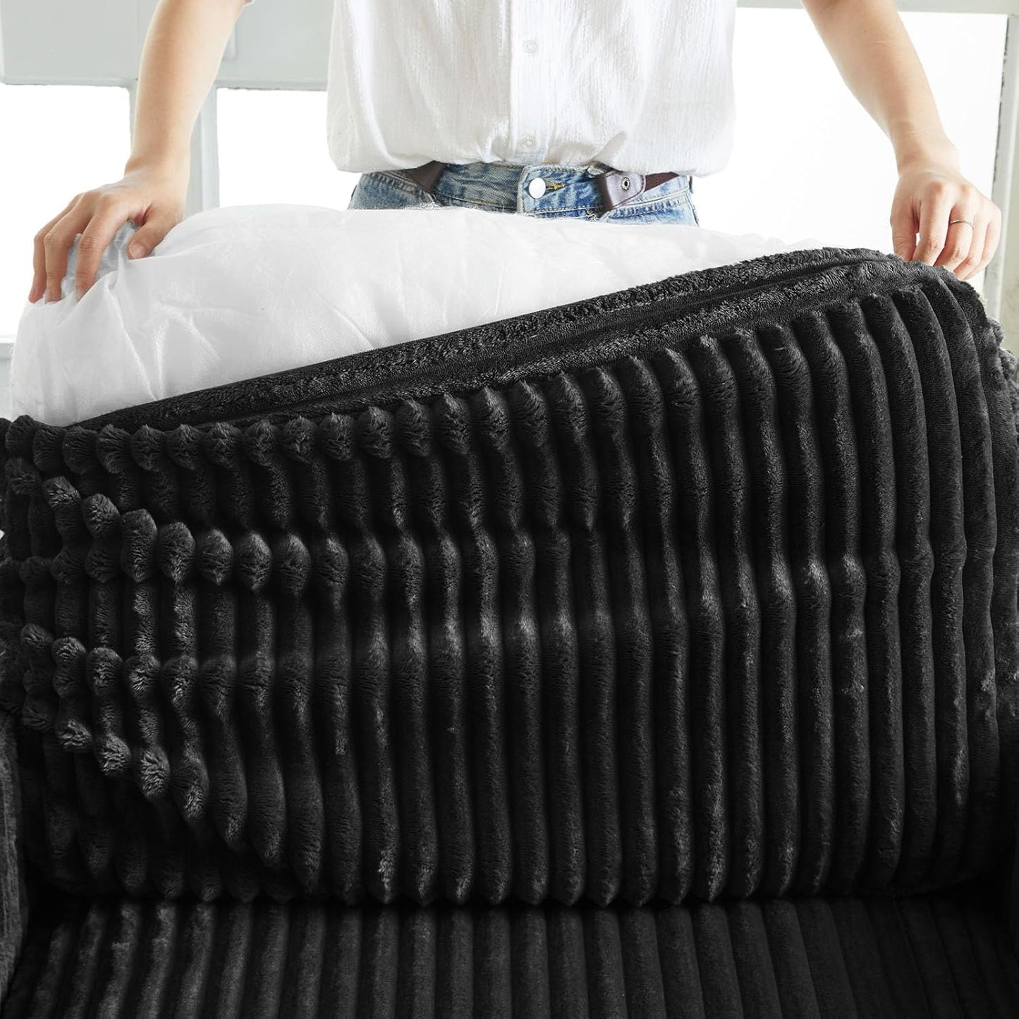 Belffin Modular Sectional Sofa with Sleeper Sofa, Oversized Cloud Couch with Extra Deep Seat, Upholstered 9 Seat Sectional Couches for Living Room, Plush Corduroy Black