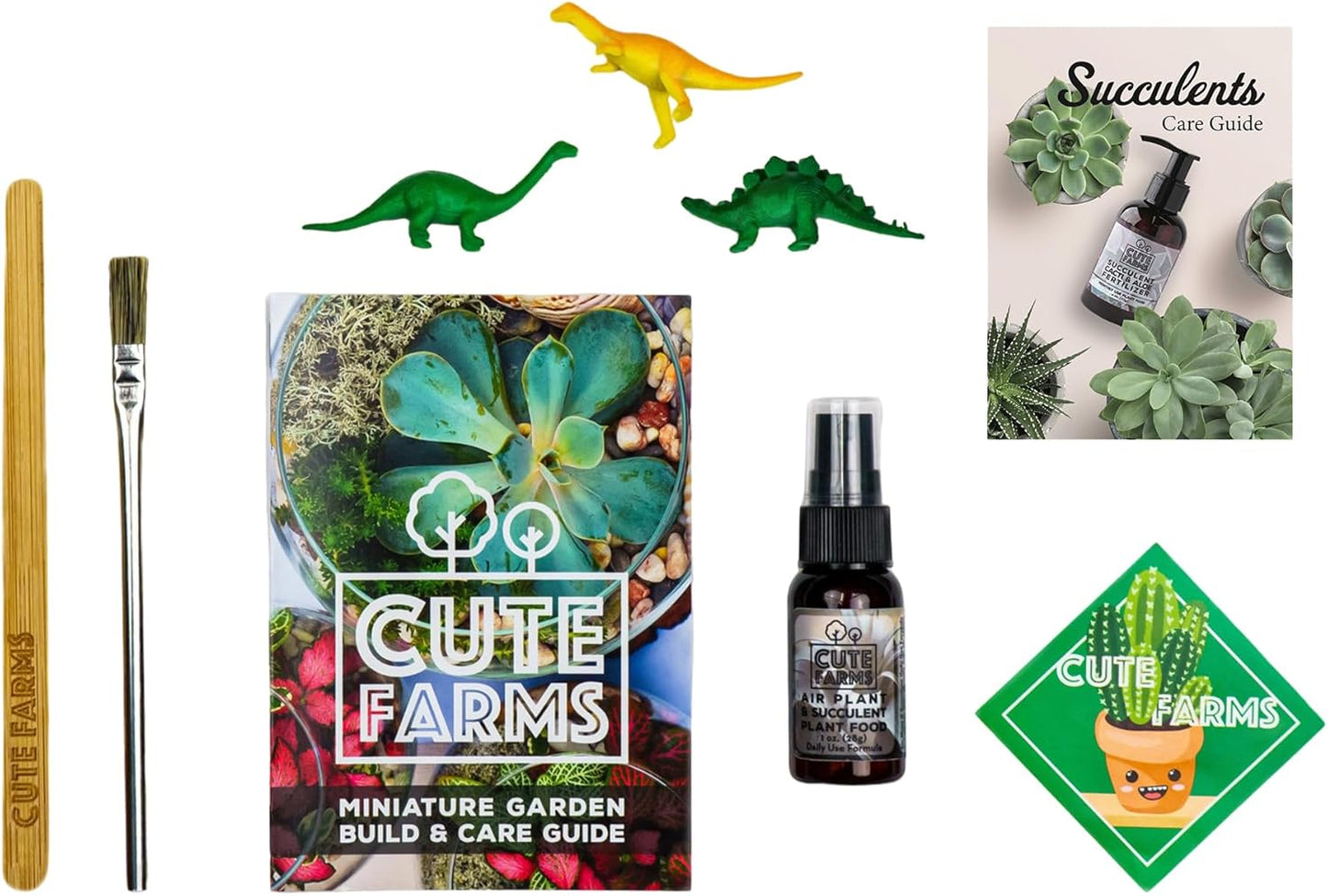 Cute Farms Terrarium Starter Kit | Moss, Vermiculite, Soil, Pebbles, Plant Food, Finishing Tools, Build and Care Guide | DIY Succulent Terrarium for Adults and Kids (Large + Live Plants)