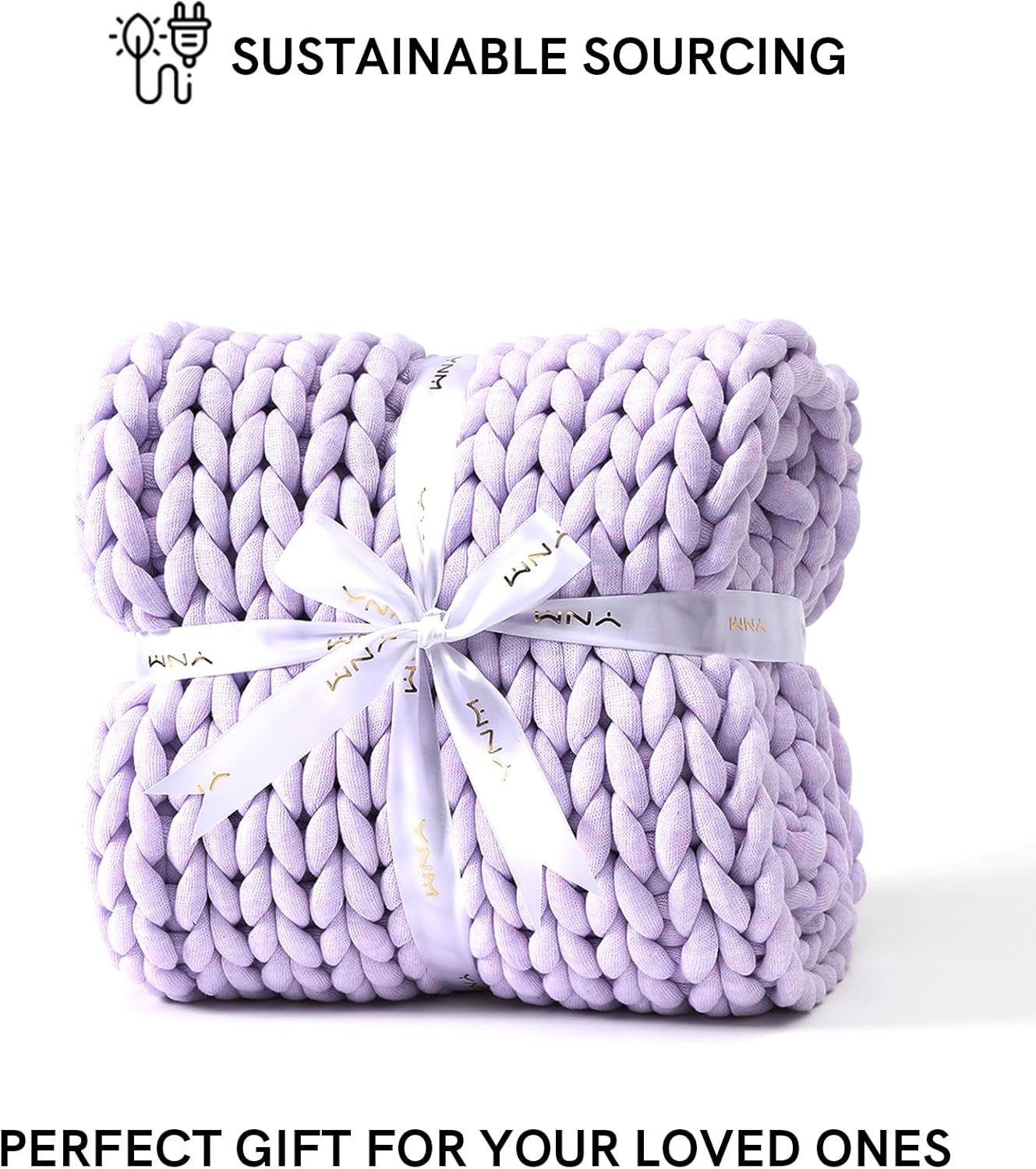 YnM Chunky Throw Blanket, Medium-Weight, Hand Knitted, Skin Friendly, Ventilated and Breathable, Machine Washable, Home Décor Piece for Couch, Sofa and Bed (Iris Lavender, 50x70 Inch)