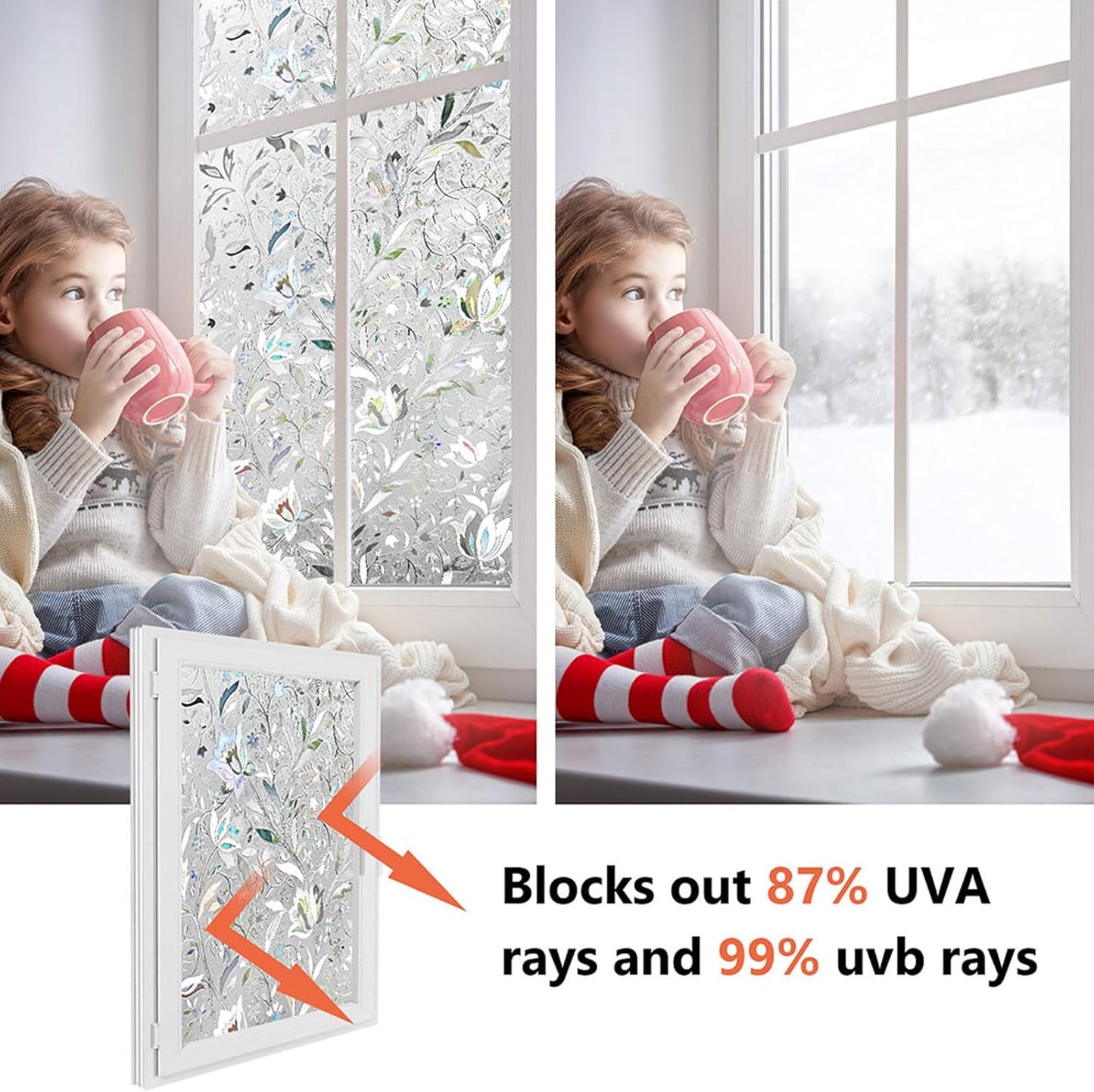 Kromapolis Window Film, Window Privacy Film, Window Vinyl Glass Covering, Stained Glass Decorative Film, Window Film Privacy Frosted, Static Window Clings, Non-Adhesive, No-Glue (11.8 x 78.7 inch)
