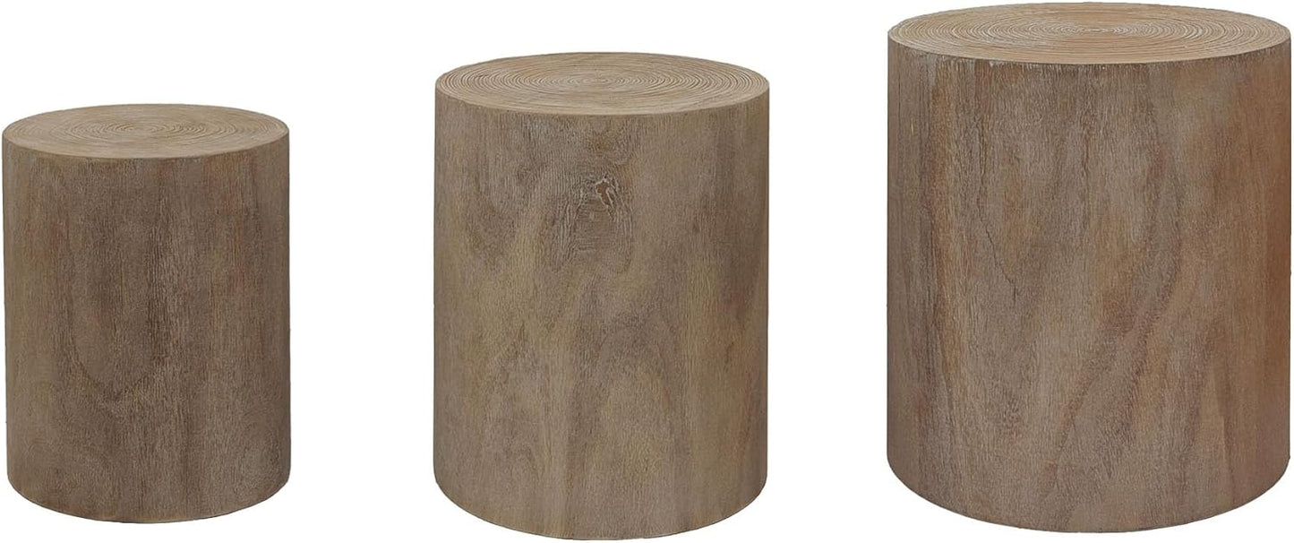 Round Nesting Coffee Table Set of 3, Small Pedestal Stand, Modern Circle Coffee Tables, Wooden Accent Side Table End Footstools for Living Room Office Bedroom, Farmhouse, Rustic
