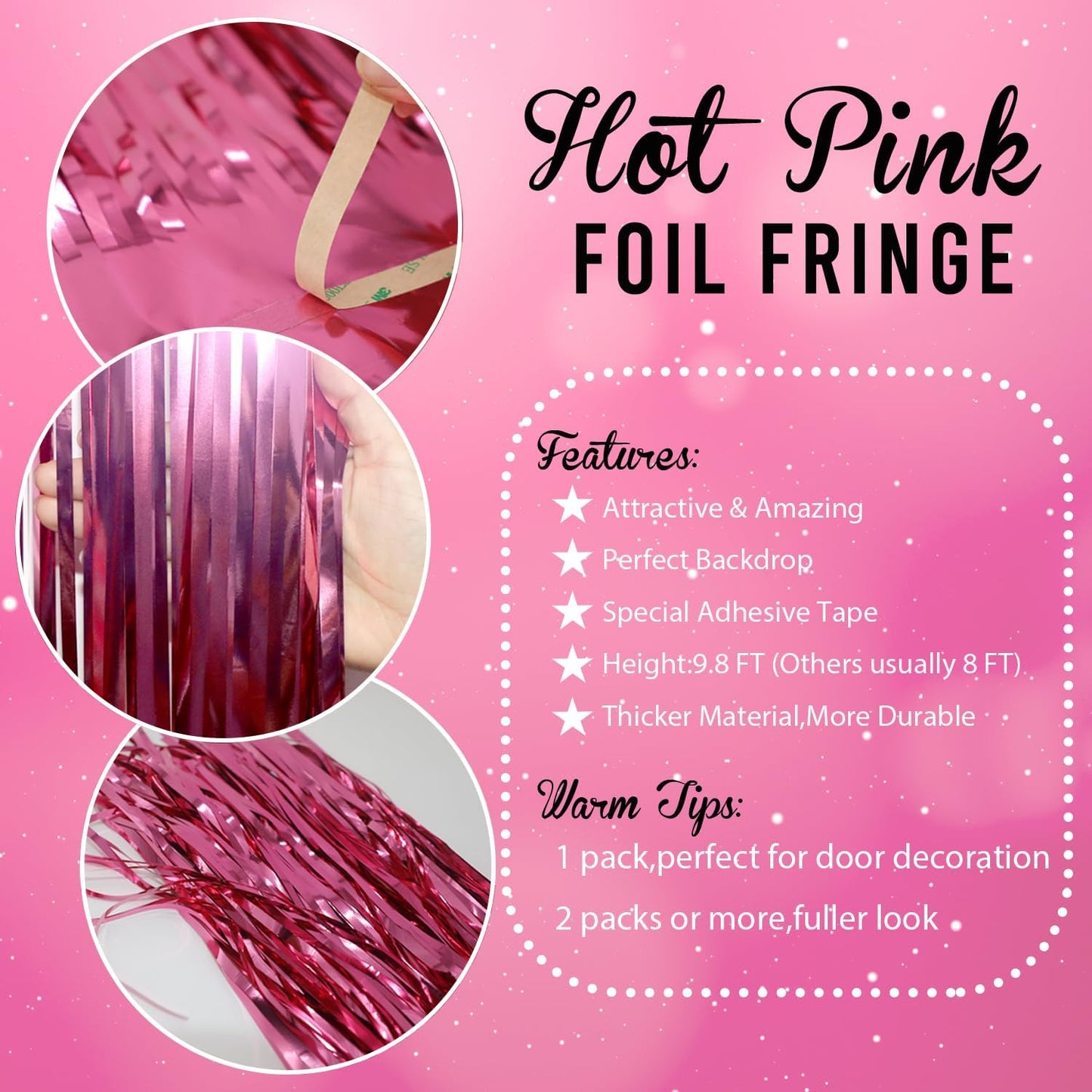 GOER 3.2 ft x 8.2 ft Metallic Tinsel Foil Fringe Curtains Party Photo Backdrop Party Streamers for Galentines Day,Birthday,Graduation,New Year Eve Decorations Wedding Decor (5 Packs,Hot Pink)