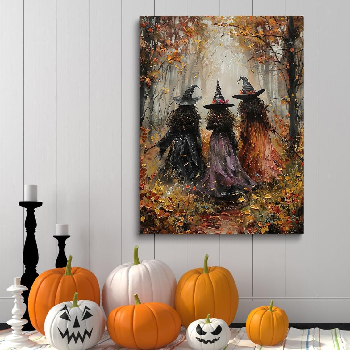 Generic Vintage Three Witches In The Forest Painting Witch Print Witchy Canvas Print Halloween Wall Art Halloween Decor Witch Poster Dark Academia Gothic Room Decor for Dorm Bedroom 12x16in Unframed
