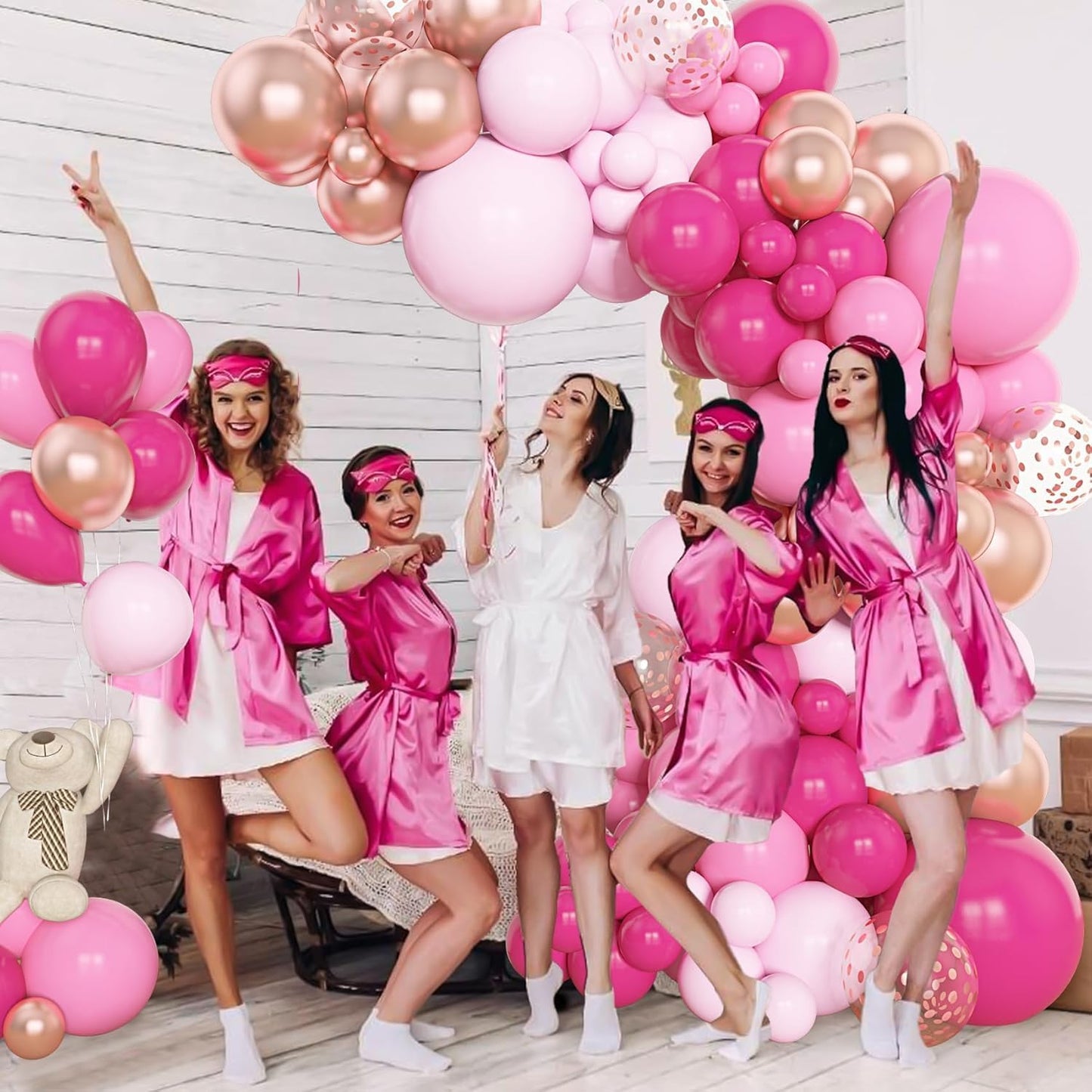 Amandir 153pcs Pink Balloon Garland Arch Kit, Different Sizes 18 12 10 5 inch Hot Pink Latex Metallic Confetti Rose Gold Balloons for Birthday Baby Shower Wedding Party Decorations