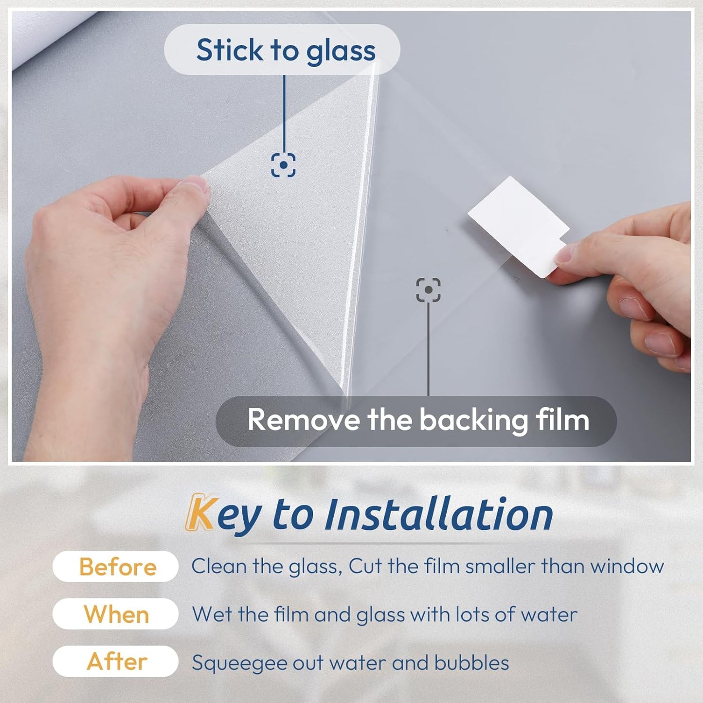 rabbitgoo Window Privacy Film, Frosted Glass Window Clings, Static Cling UV Heat Blocking Door Stickers for Home Bathroom, Removable Indoor Decal Coverings Day and Night, Pure, 29.5 x 118.1 Inches