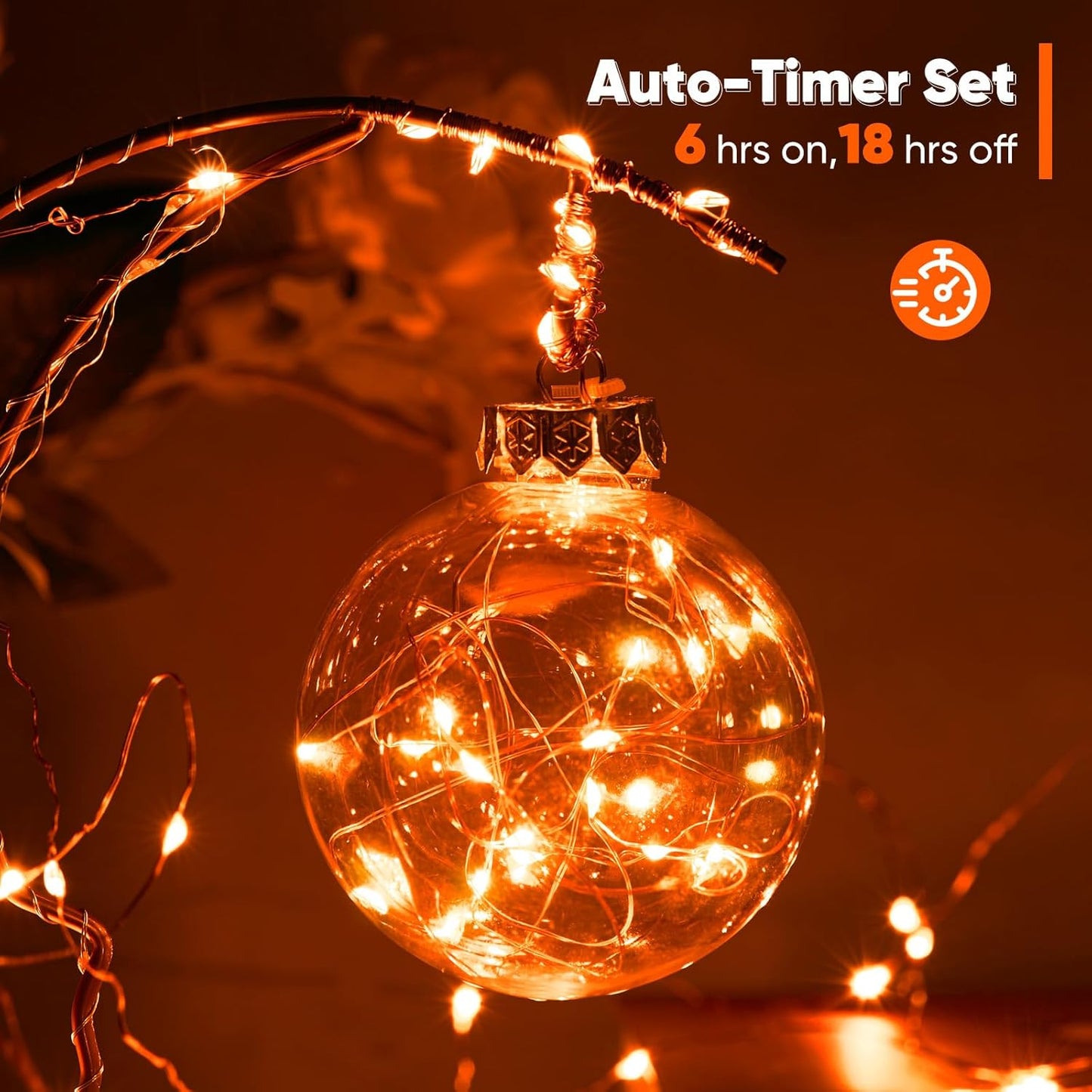 1 Pack 32.8 Ft. Battery Operated Outdoor String Lights with Remote & Timer, LED Orange Fairy Lights, Waterproof Twinkle Lights for Bedroom, Dorm, Mason Jar, Wedding, Party, Christmas
