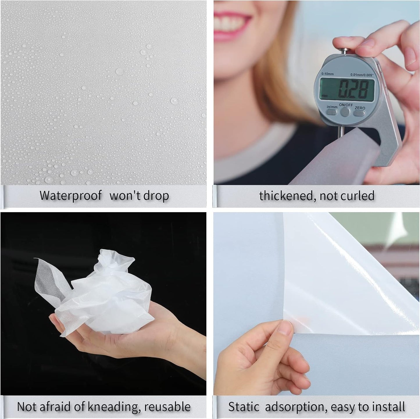 Frosted Glass Window Film with Tools,Reusable Window Privacy Film,Static Clings Window Film Kit for Home Bathroom and Office. (White, 35.4Inch×196.9Inch)