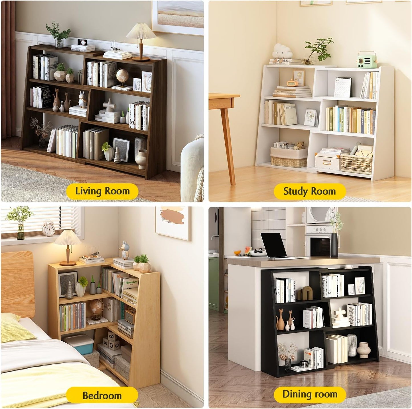 IOTXY Wooden Extendable Shelf Bookcase - 3-Tier Ladder Low Short Bookshelf for Small Space or Corner, Oak, S