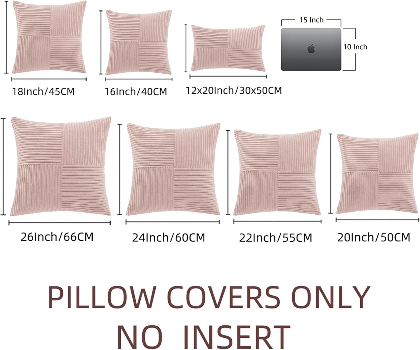 Fancy Homi 2 Packs Blush Pink Samll Decorative Throw Pillow Covers 14x14 Inch with for Couch Bed Sofa, Rustic Farmhouse Boho Home Decor, Soft Corss Patchwork Corduroy Square Cushion Case 35x35 cm