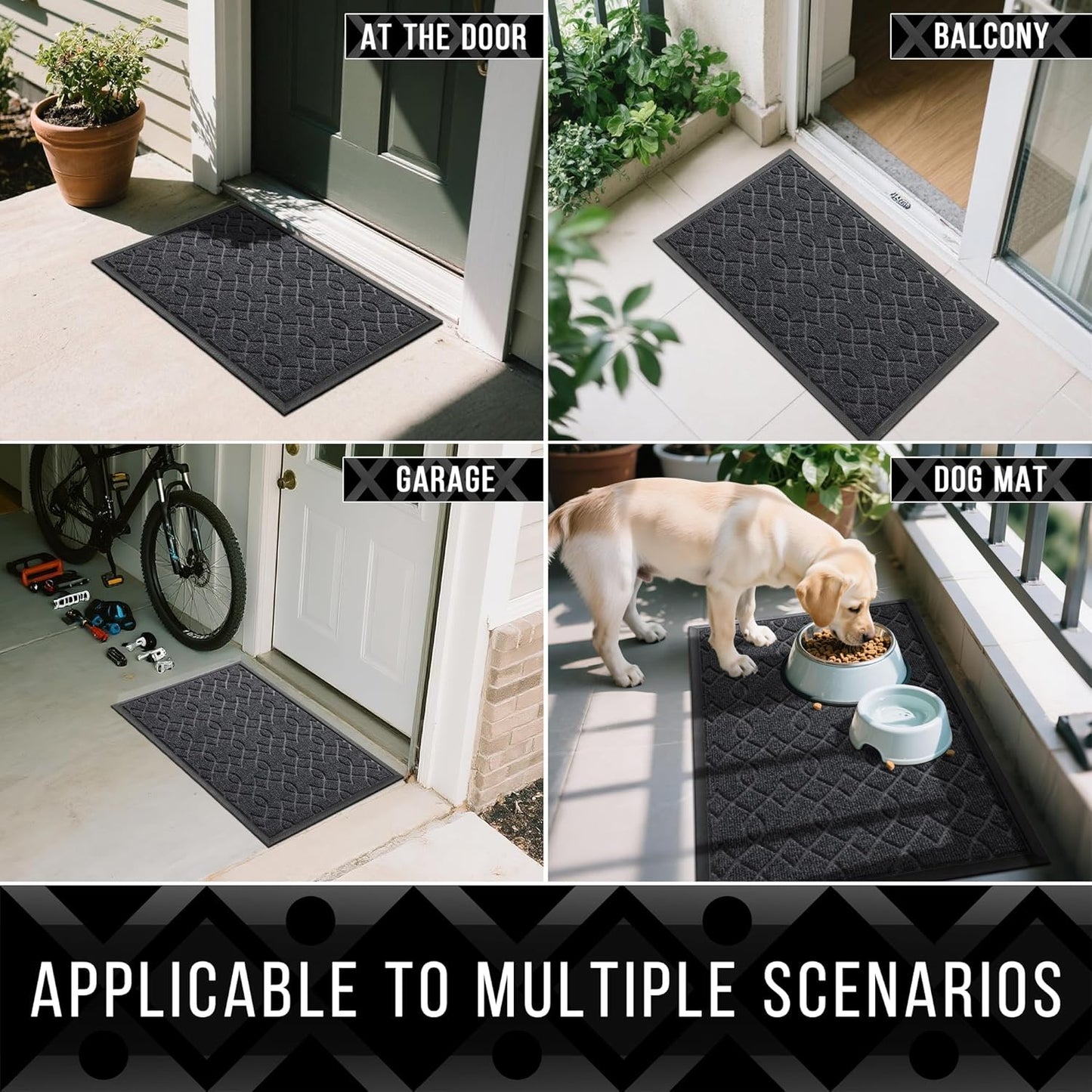Yimobra Front Door Mat Outdoor Indoor 72x24, All-Season, All-Weather, Heavy Duty Welcome Door Mats Outside Entrance, Non Slip Porch Patio Entrance Mat, Black Gray