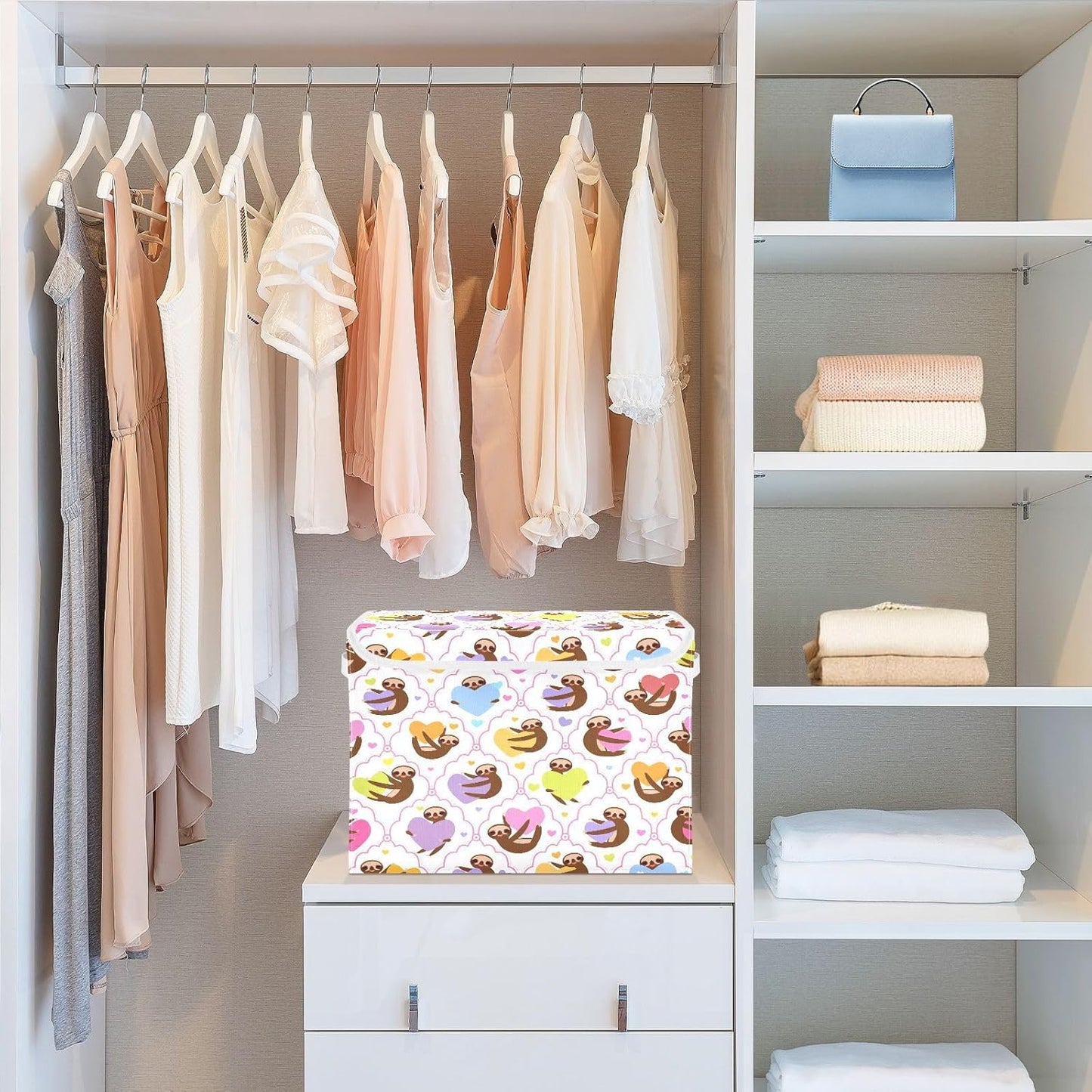 susiyo Sloth Holding Yellow Lilac fabric storage baskets with lids,Collapsible Storage Boxes,Foldable storage boxes with handles for Home,Office,Closet Organization