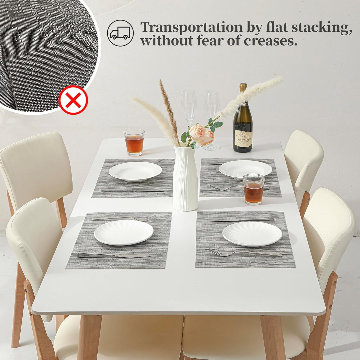 Leetaltree Silver Placemats Set of 12 - Heat Resistant Non-Slip Place mats for Dining Table, Washable Durable PVC Vinyl Woven Table Mats(Sliver, 12)