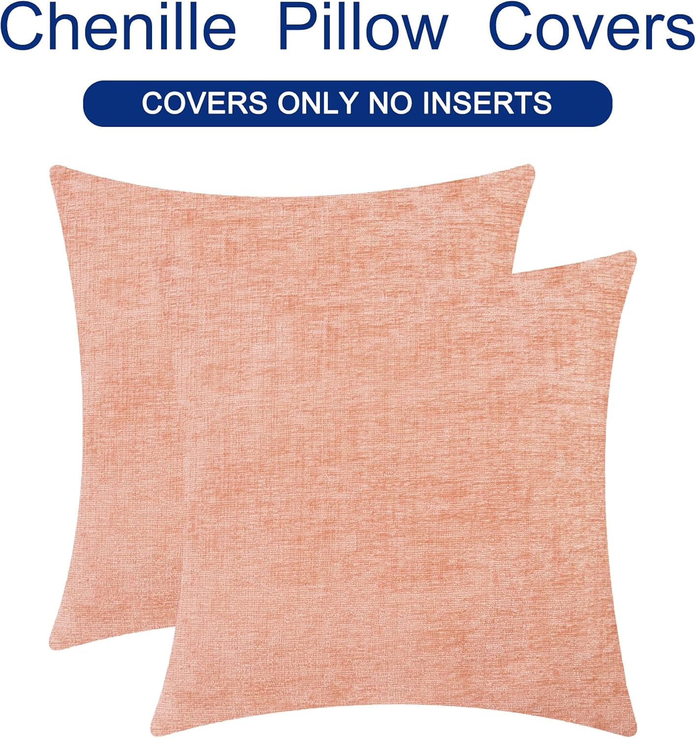 CaliTime Throw Pillow Covers Decorative 24 X 24 Inches Pack of 2 Cozy Chenille Cushion Cases for Couch Sofa Bed Living Room Home Dusty Pink