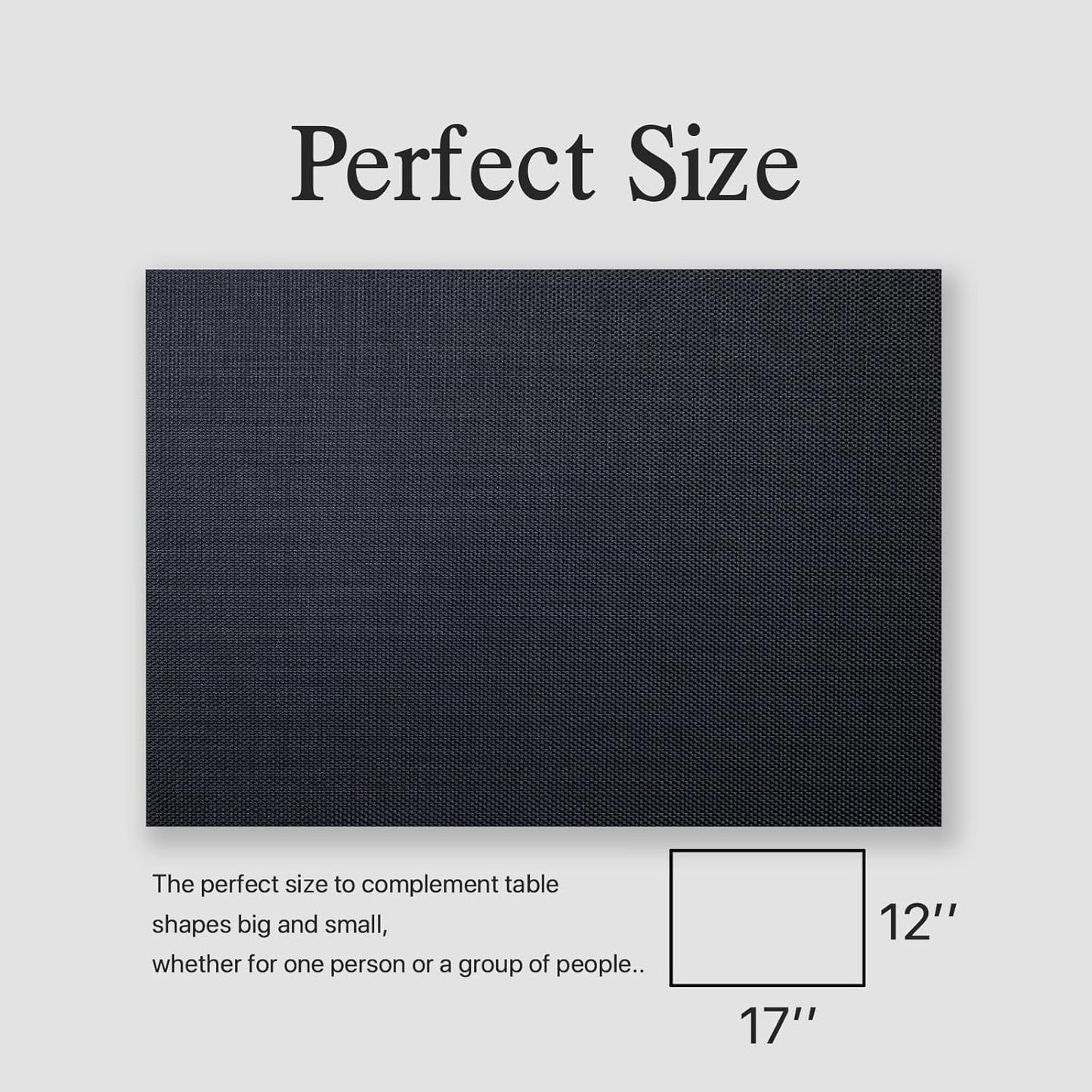 Placemats Set of 8 - Easy Clean Woven Vinyl Placemats for Dining Table, Indoor/Outdoor Place Mats, Washable PVC Table Mats(Black)