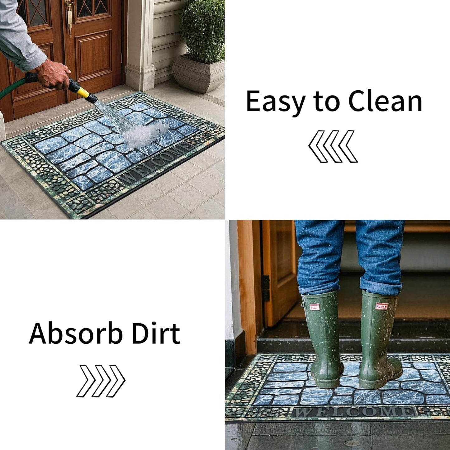 Door Mat Welcome Mat, Heavy Duty Door Mat 23.6 x 35.4 Inch Front Door Mat Rug Doormat for Outdoor Entrance Home Non-Slip Rubber Rug for Front Door, Outside, Entryway, Patio (Blue Welcome)