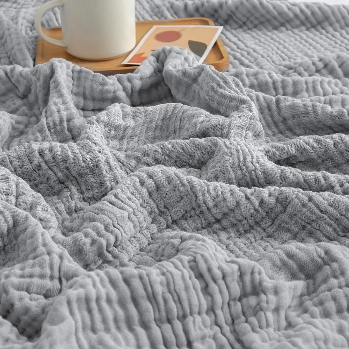 EMME Cotton Muslin Blanket King Size - Soft, Breathable Layering Blanket, 108"x90", Lightweight Gauze, All Season, Light Grey