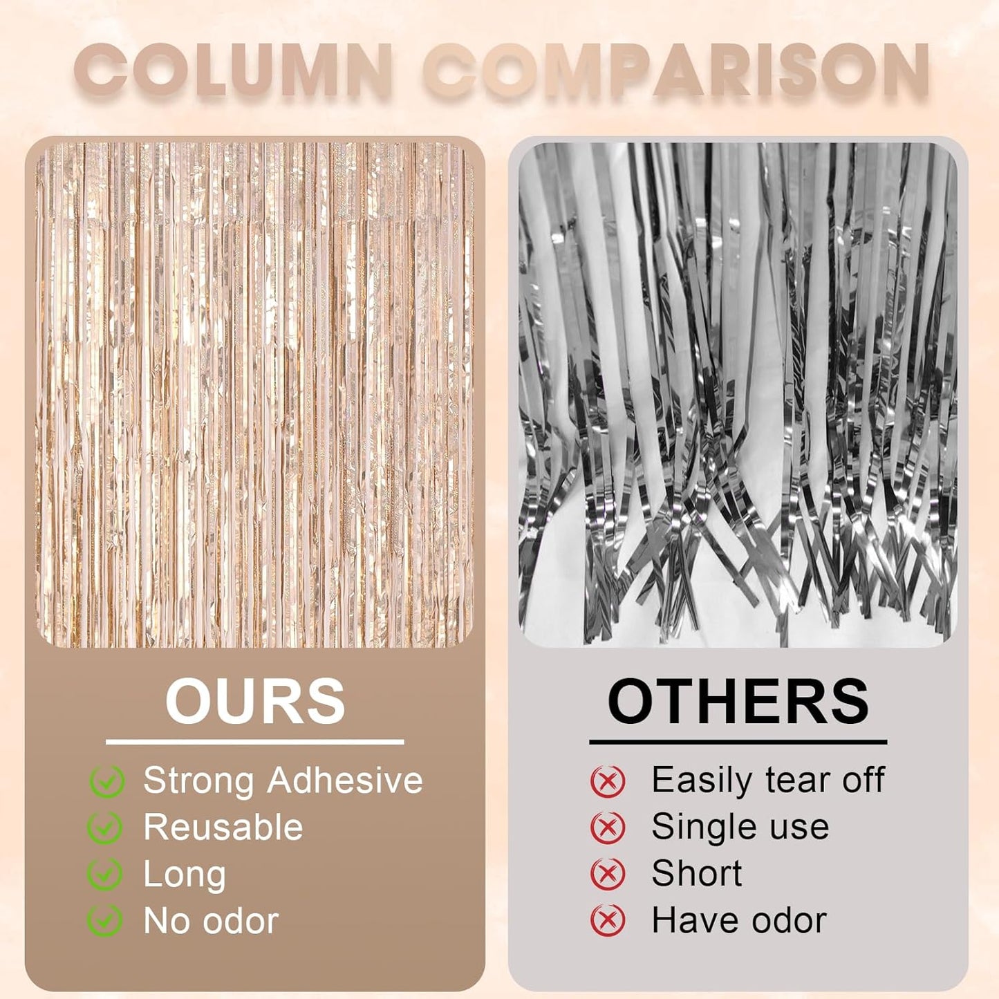 3 Pack 3.3 x 8.2 ft Laser Champagne Foil Fringe Backdrop Curtains, Tinsel Streamers Birthday Party Decorations, Fringe Backdrop for Graduation, Baby Shower, Gender Reveal, Disco Party