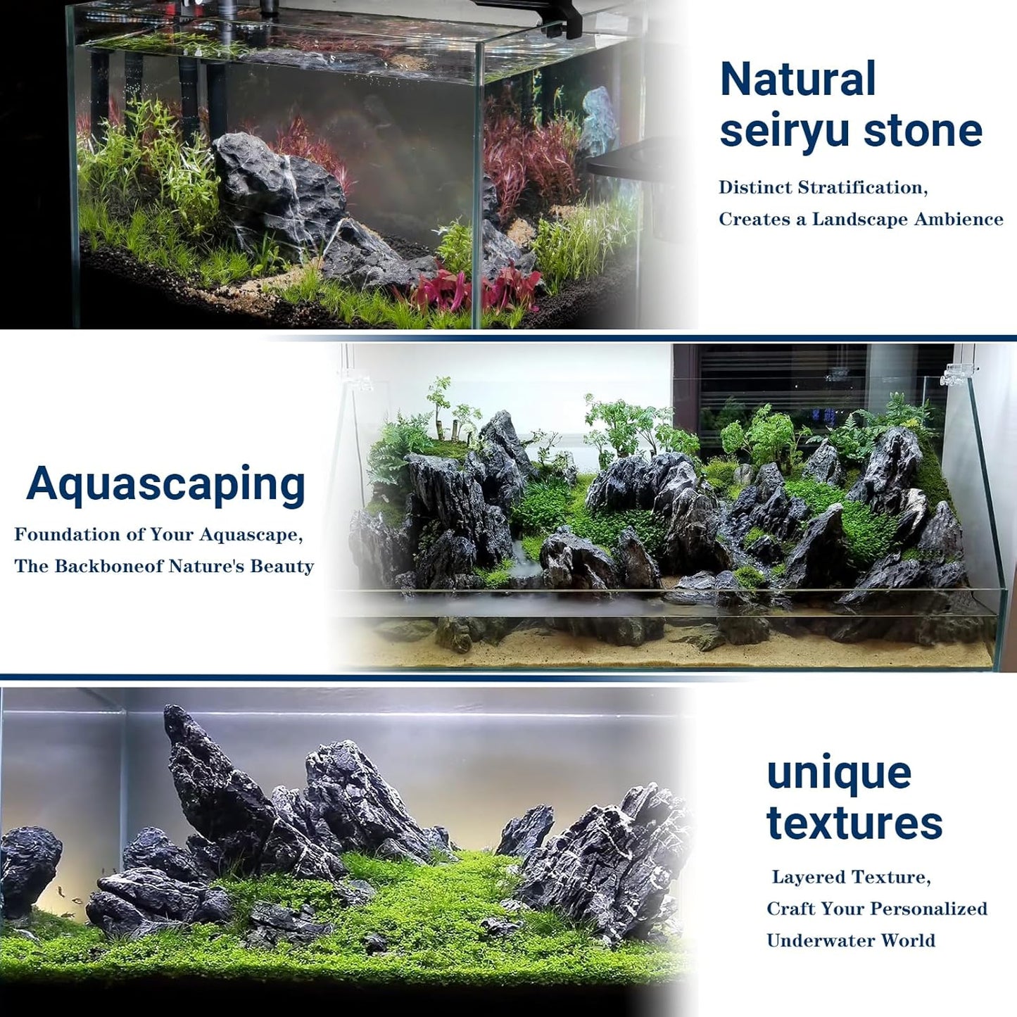 Natural Rocks Seiryu Stones Aquariums Stones for Aquascaping, Aquariums, Terrariums, Vivariums Decorative Stone,Reptile Enclosures,Paludariums,and Gardens-10LB(2 to 7 inch)