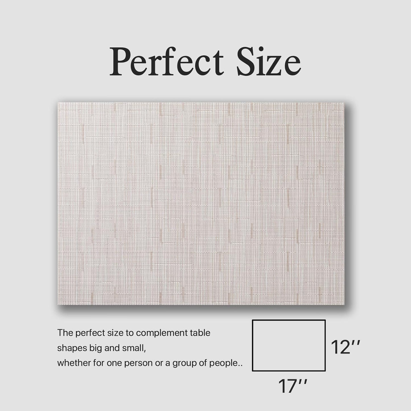 Placemats Set of 6 - Easy Clean Woven Vinyl Placemats for Dining Table, Indoor/Outdoor Place Mats, Washable PVC Table Mats (Pale Beige)