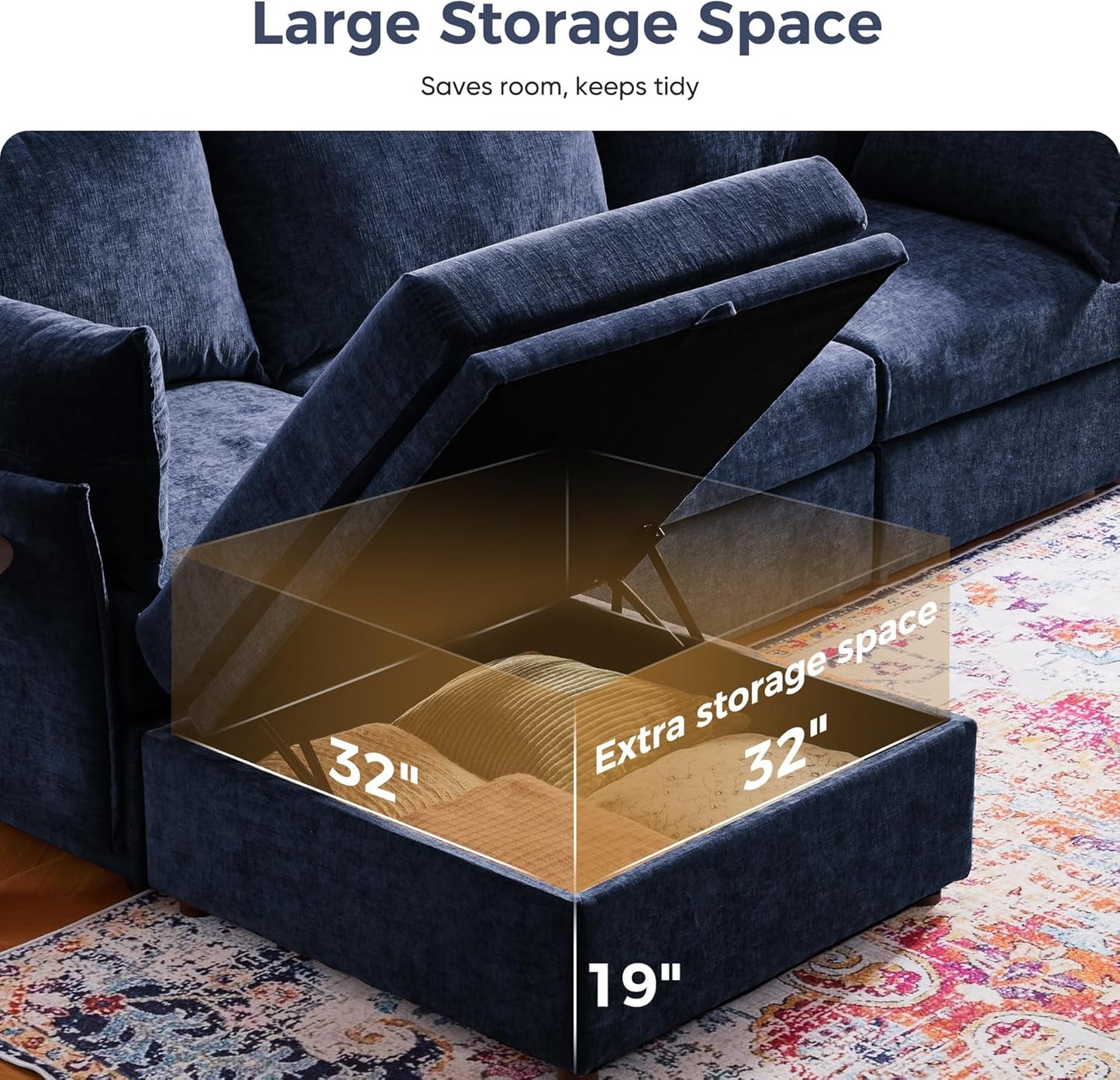 136.4" Oversized Modular Sectional Sofa, L Shaped Convertible Couch with Movable Ottoman, Large 7 Seat Corner Couches for Living Room Deep Seat Blue Chenille