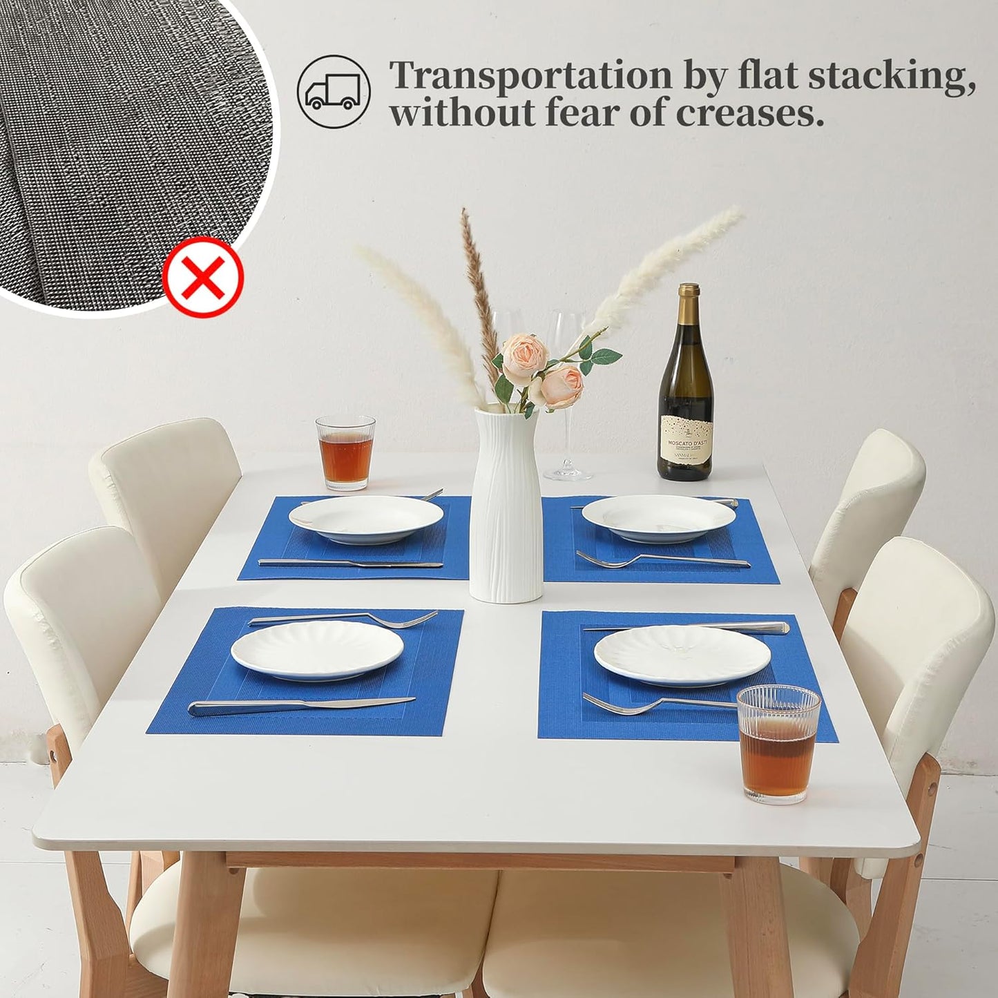 Leetaltree Blue Frame Placemats Set of 8 - Heat Resistant Non-Slip Place mats for Dining Table, Washable Durable PVC Vinyl Woven Table Mats(Blue Frame, 8)