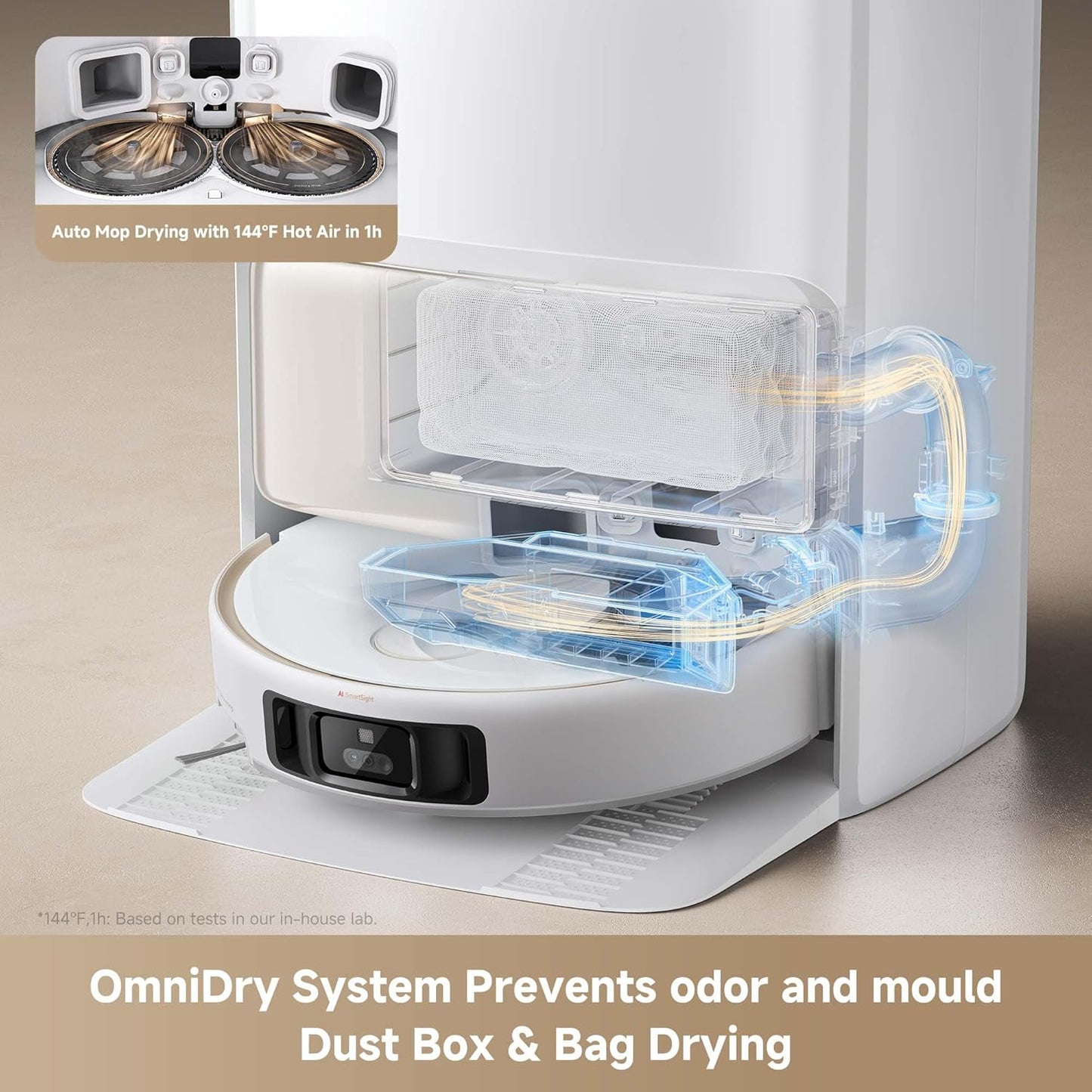 Mova V50 Ultra Complete Robot Vacuum and Mop Self-Cleaning, 24,000 Pa Suction, Liftable Navigation with Obstacle Overcoming and Warm Water Mopping with DuoSolution System Designed for Pets, White