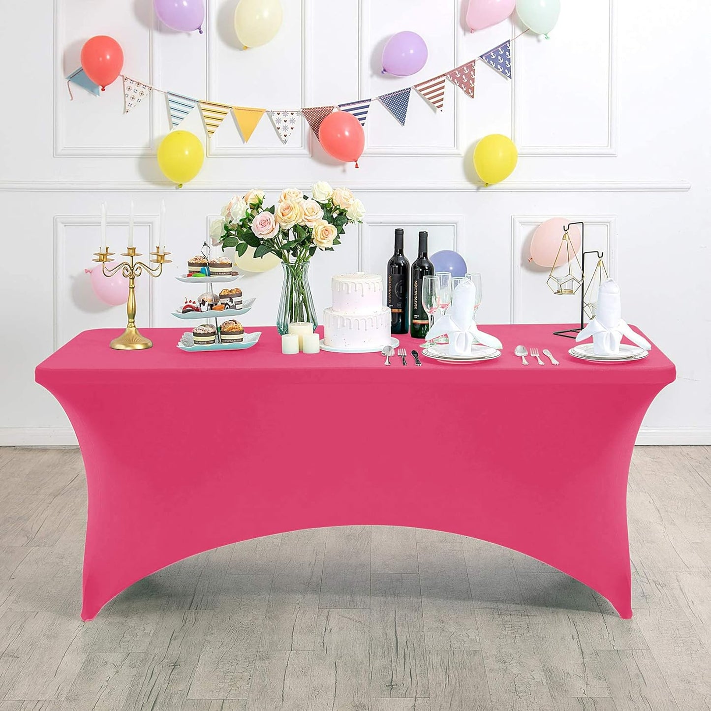 Spandex Table Cover for 4FT or 6ft or 8ft Table Universal Fitted Stretch Tablecloth for Party, Banquet, Wedding and Events-Hot Pink