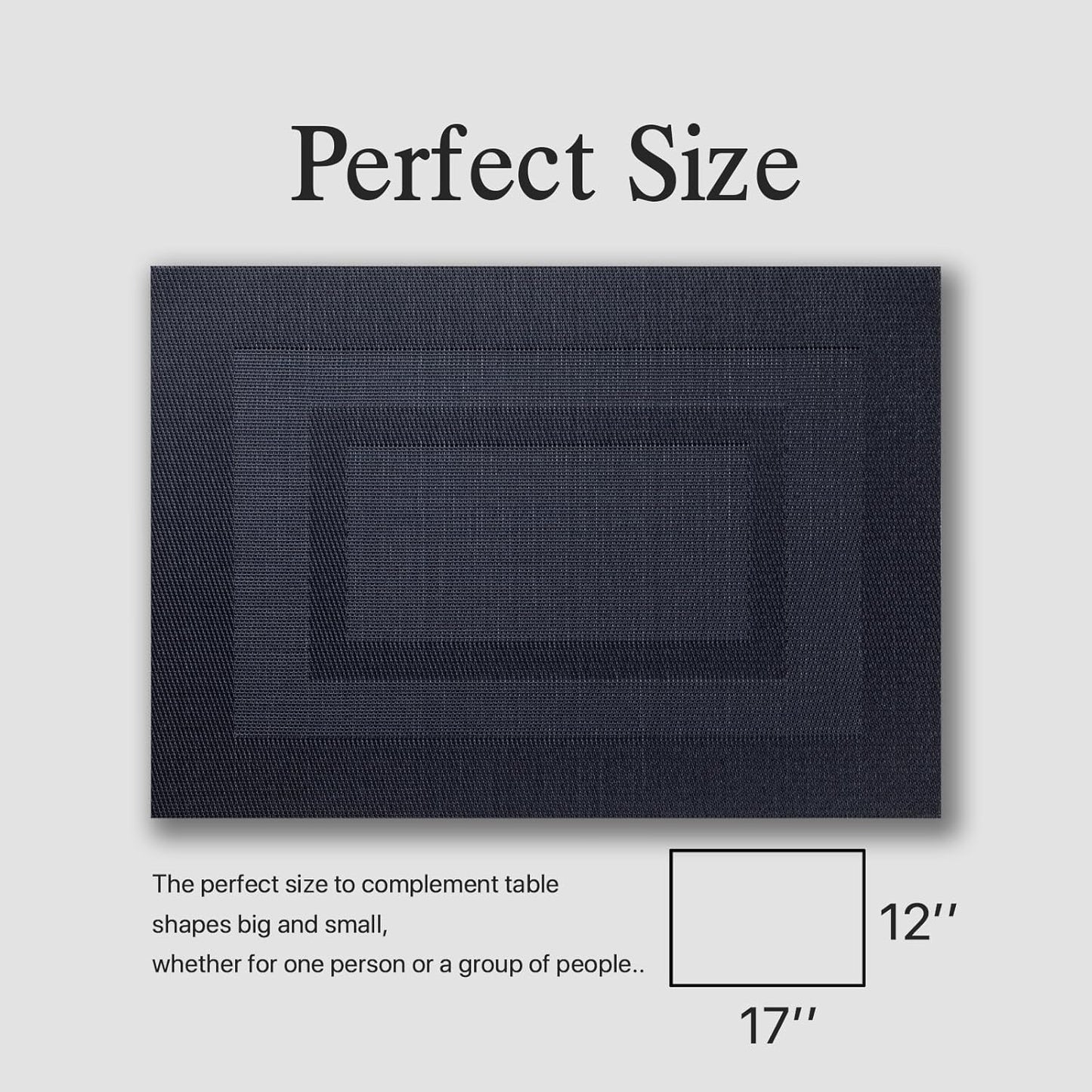 Placemats Set of 8 - Easy Clean Woven Vinyl Placemats for Dining Table, Indoor/Outdoor Place Mats, Washable PVC Table Mats(Black Cube)