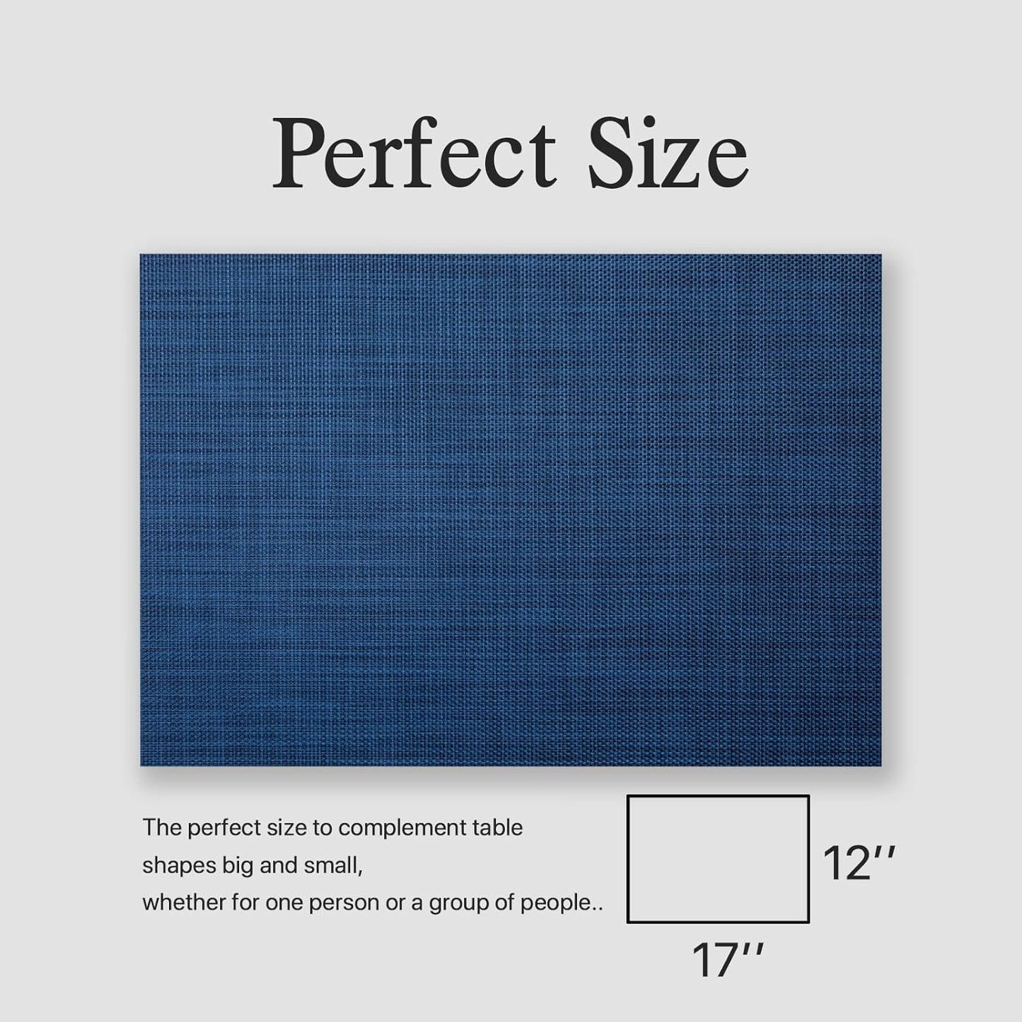 Placemats Set of 12 - Easy Clean Woven Vinyl Placemats for Dining Table, Indoor/Outdoor Place Mats, Washable PVC Table Mats(Navy Blue)