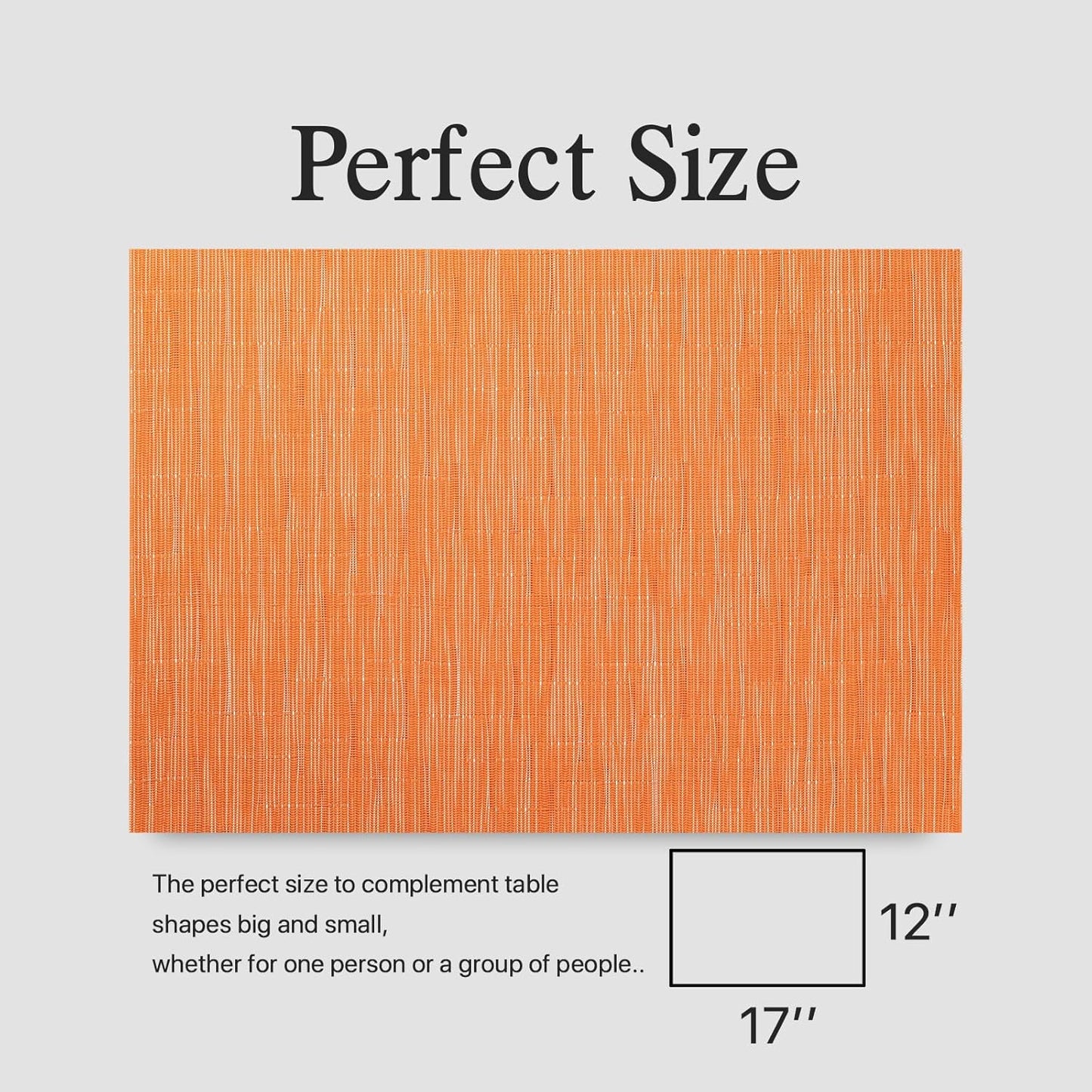Placemats Set of 8 - Easy Clean Woven Vinyl Placemats for Dining Table, Indoor/Outdoor Place Mats, Washable PVC Table Mats (Orange)
