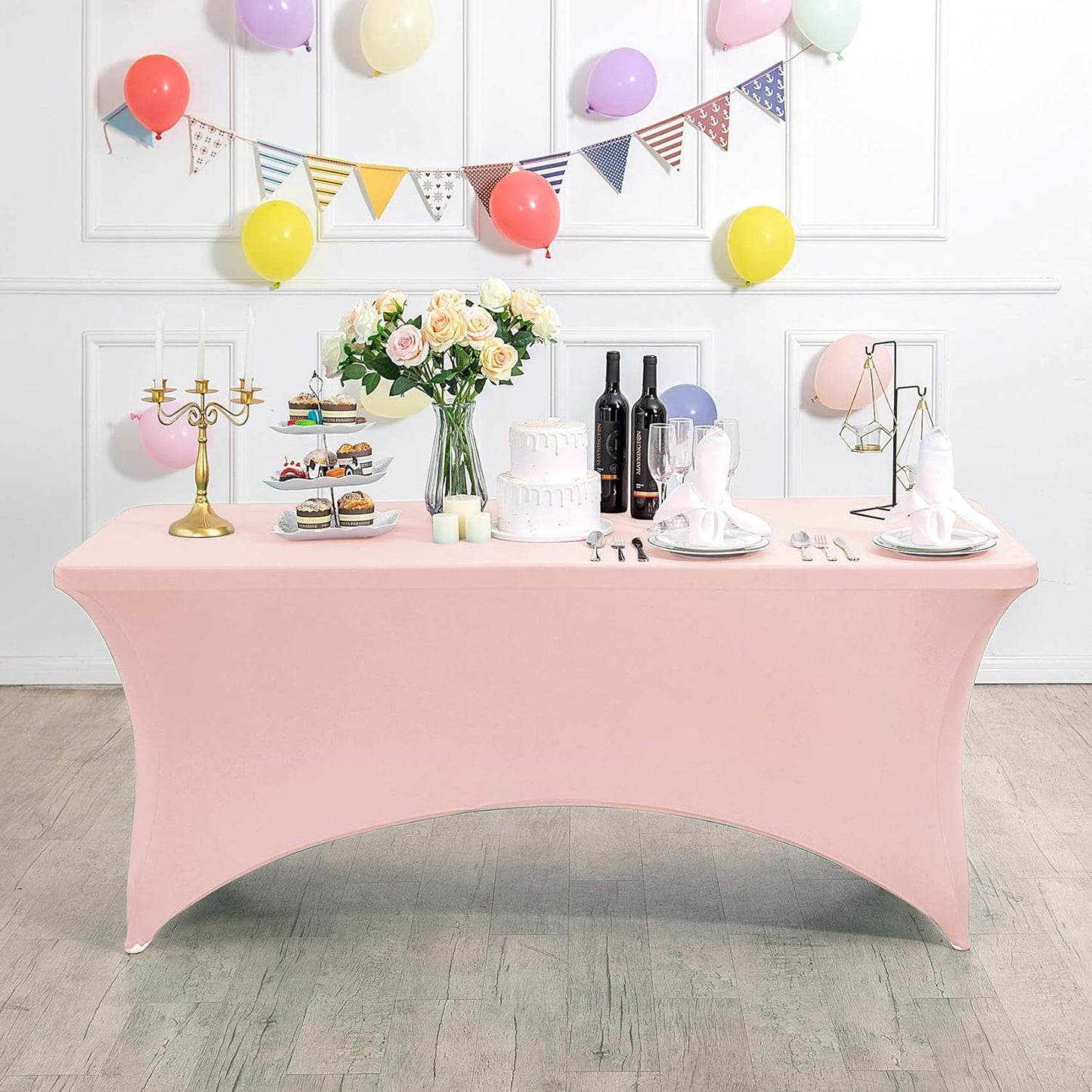 Spandex Table Cover for 4FT or 6ft or 8ft Table Universal Fitted Stretch Tablecloth for Party, Banquet, Wedding and Events-Blush Pink