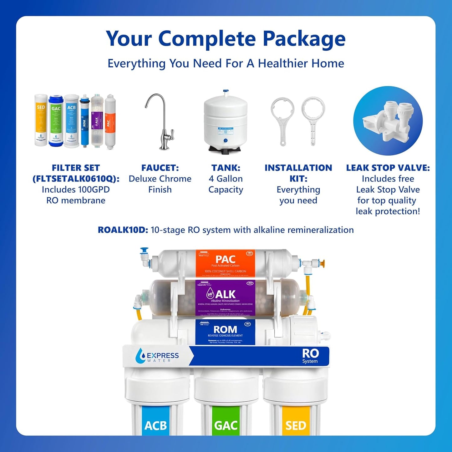 Express Water Reverse Osmosis Water Filter System, Multi-Stage Filtration, BPA Free