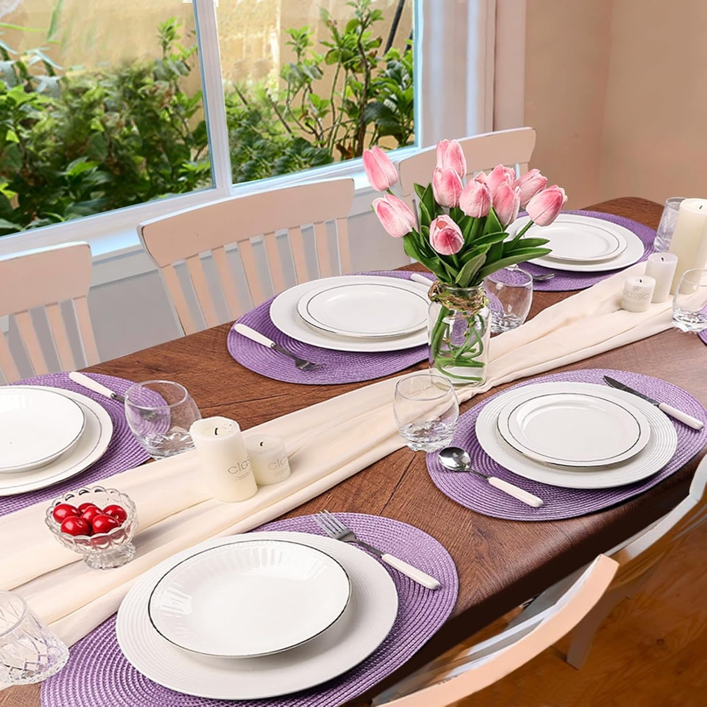 AHHFSMEI Placemats Set of 6 for Dining Table Washable Woven Vinyl Non-Slip 18x12 inches Placemat Heat-Resistant Durable Table Mats for Dining Table Easy to Clean(Lavender Purple)