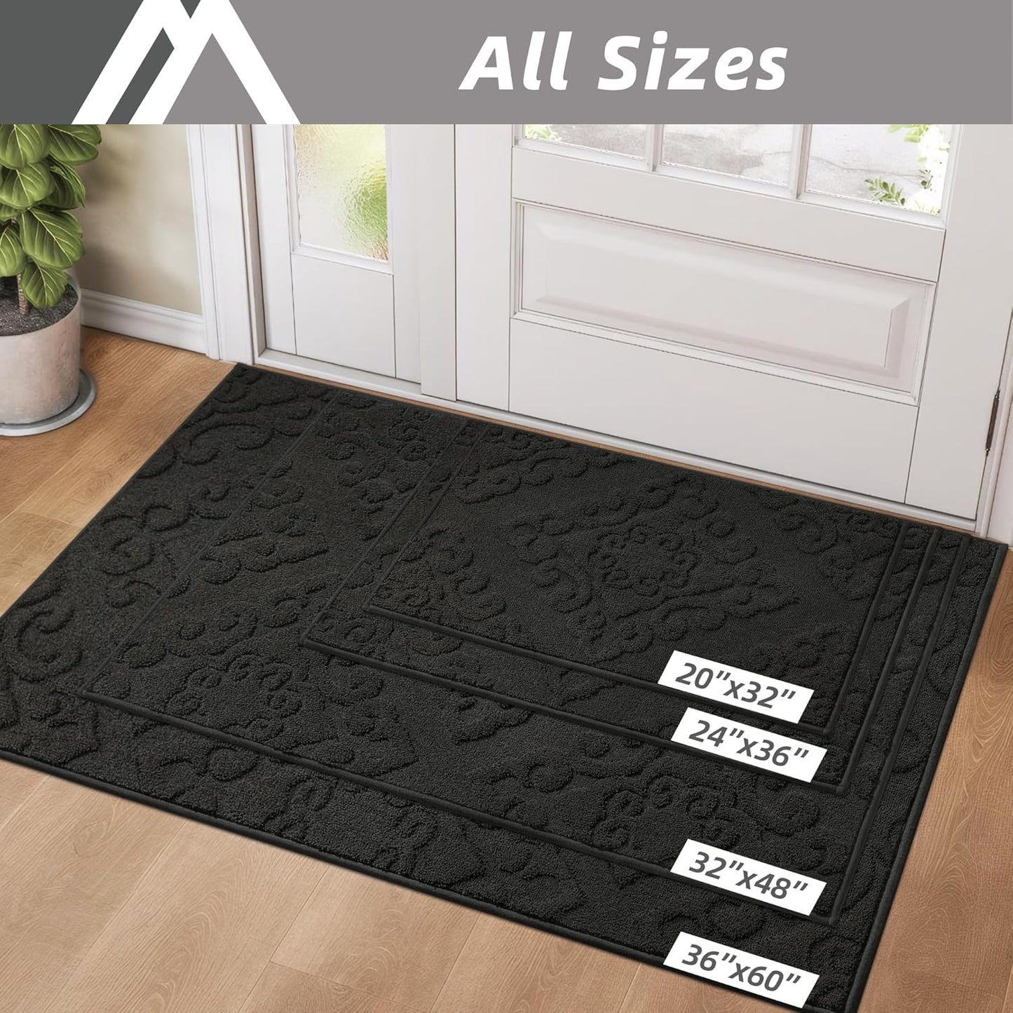 COSY HOMEER-Door-Mat-Non-Slip-Entryway-Rug 24”x36” Absorbent Welcome Mats Washable Dirt Trapper Door Mat Entrance Floor Mats for Front Back Doormats and Wet Shoes,Black