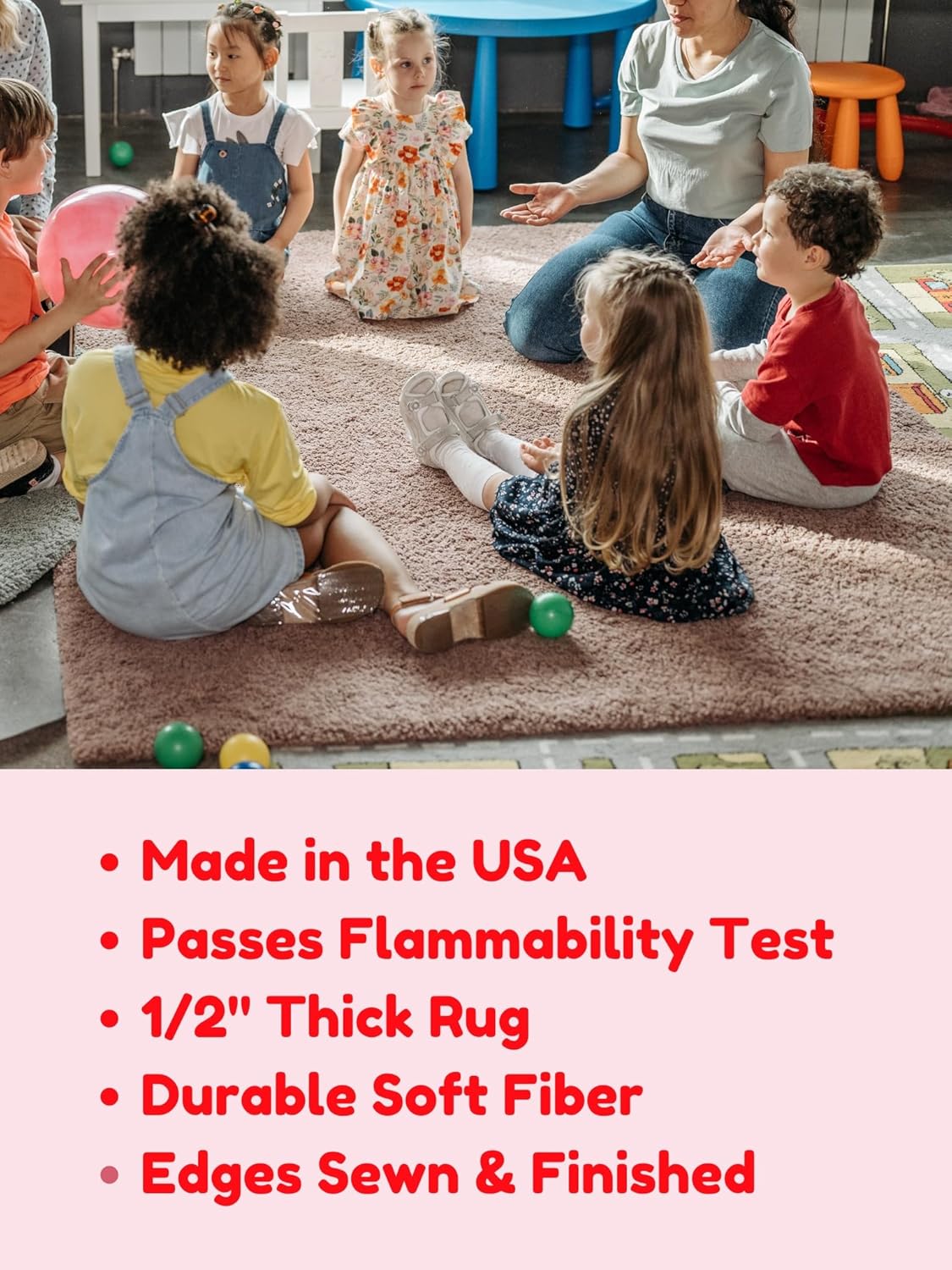 KOECKRITZ Soft and Colorful Kids Classroom Area Rugs (Passes Flammability Pill Test) Many Sizes and Bright Colors to Select from (5' Round, Tangerine)