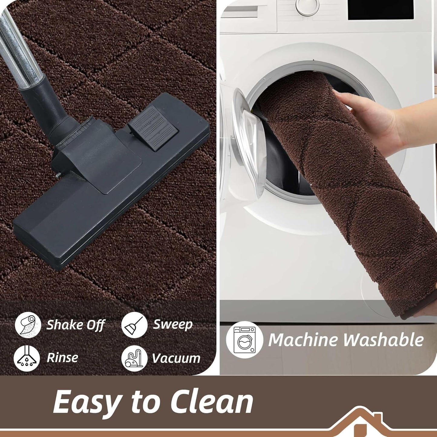 BEQHAUSE Dirt Trapper Door Mat 24" x 60", Doormat Non-Slip Entryway Rugs Washable, Dog Door Mat Stain Resistant and Absorbent Welcome Floor Mat for Front Back Door, Muddy Wet Shoes & Paws, Brown