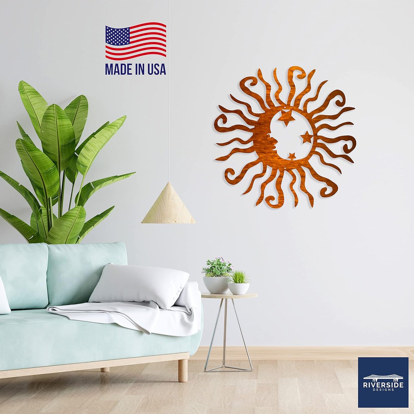Riverside Designs Wacky Solar Moon Metal Wall Art Steel Outdoor Decor | Heavy-Duty and Waterproof | Made in USA (Copper, 24L x 24W)