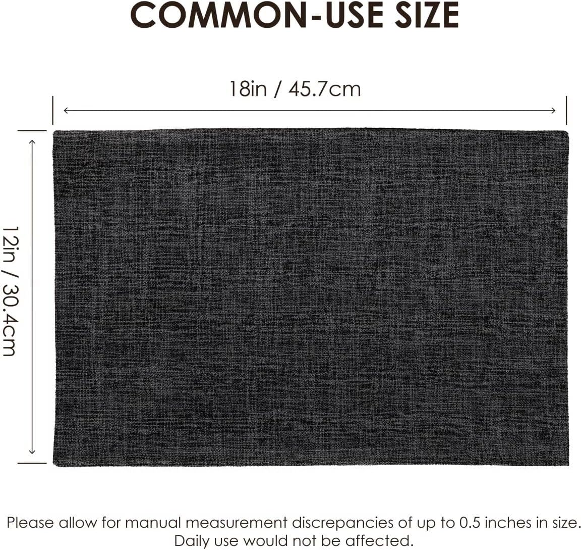 Placemats Set of 6, Bilayer Thickened Linen Place Mats Heat Resistant Machine Washable Wrinkle Free Carefully Selected Polyester Mats for Kitchen/Dining/Coffee Table (Charcoal Grey)
