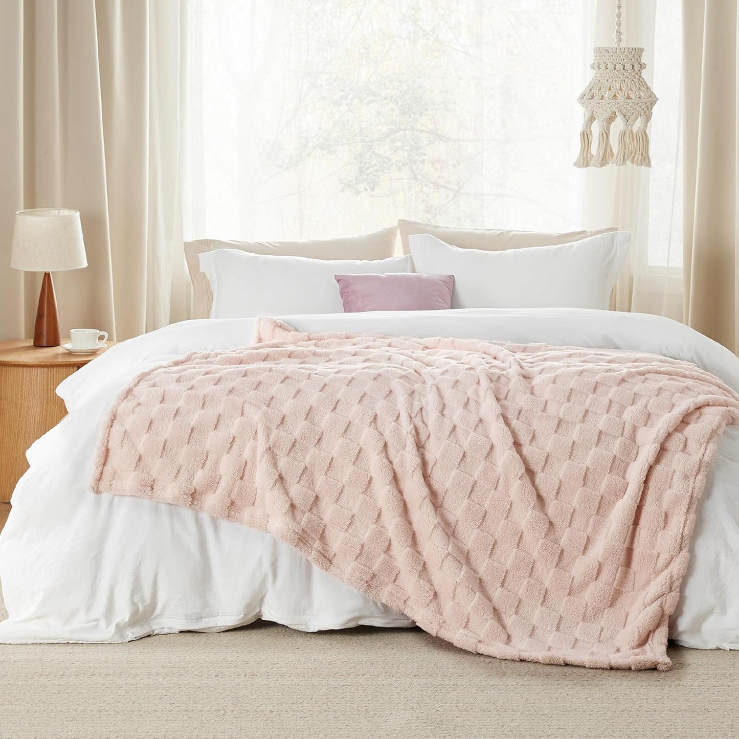 Bedsure GentleSoft Light Pink Throw Blanket for Couch - Super Soft Cozy Blankets Gifts for Women Men Girls, Cute Small Fleece Throws for Bedroom Home Decor, 50x70 Inches