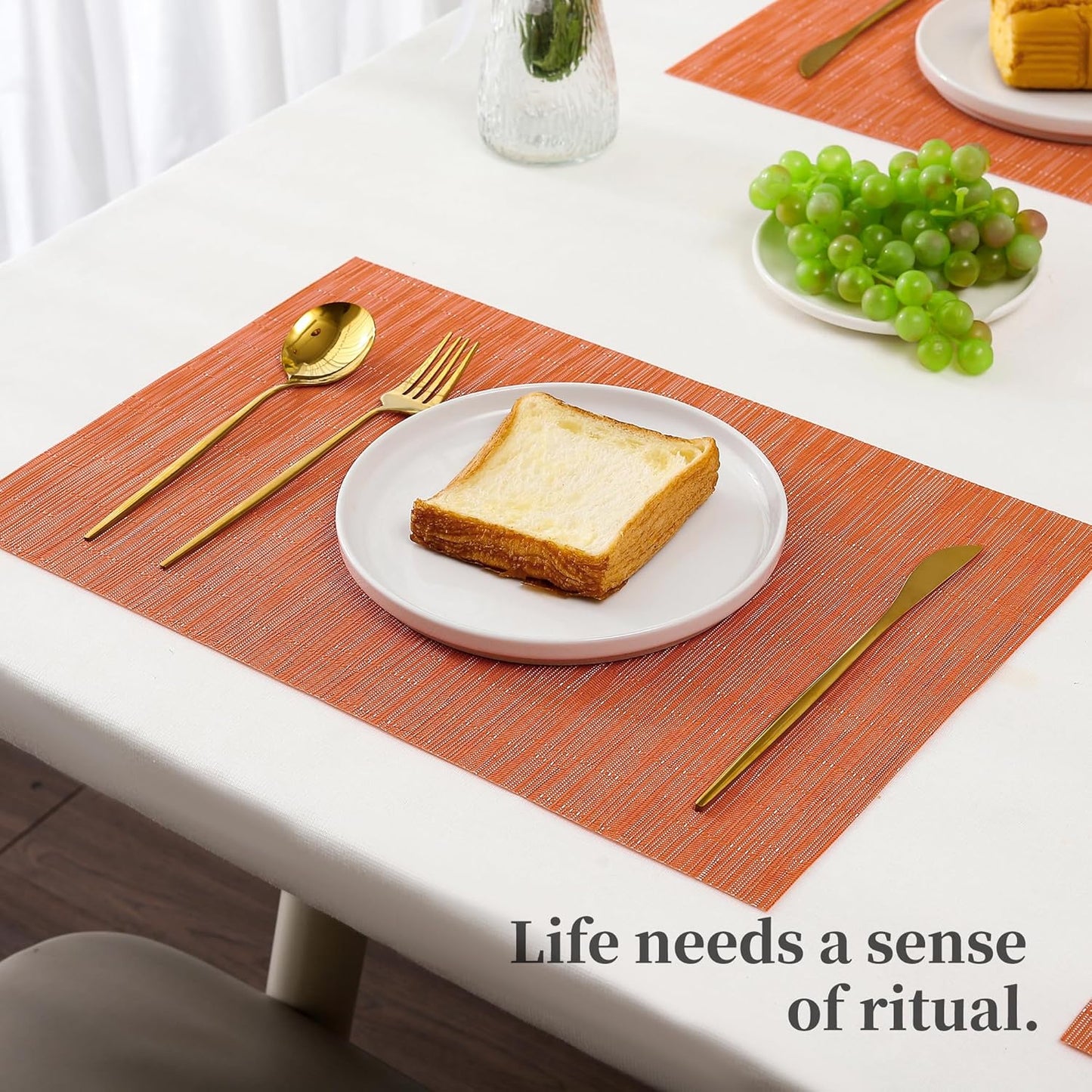 Leetaltree Orange Placemats Set of 12 - Heat Resistant Non-Slip Place mats for Dining Table, Washable Durable PVC Vinyl Woven Table Mats(Orange, 12)