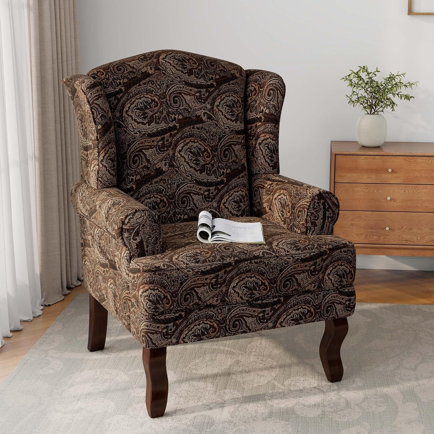 Accent Chair, High Back Upholstered Armchair with High Resilience Sponge & Wood Legs, Mid-Century Modern Comfy Single Sofa Reading Chairs for Living Room, Bedroom (Cranberry, Set of 2)