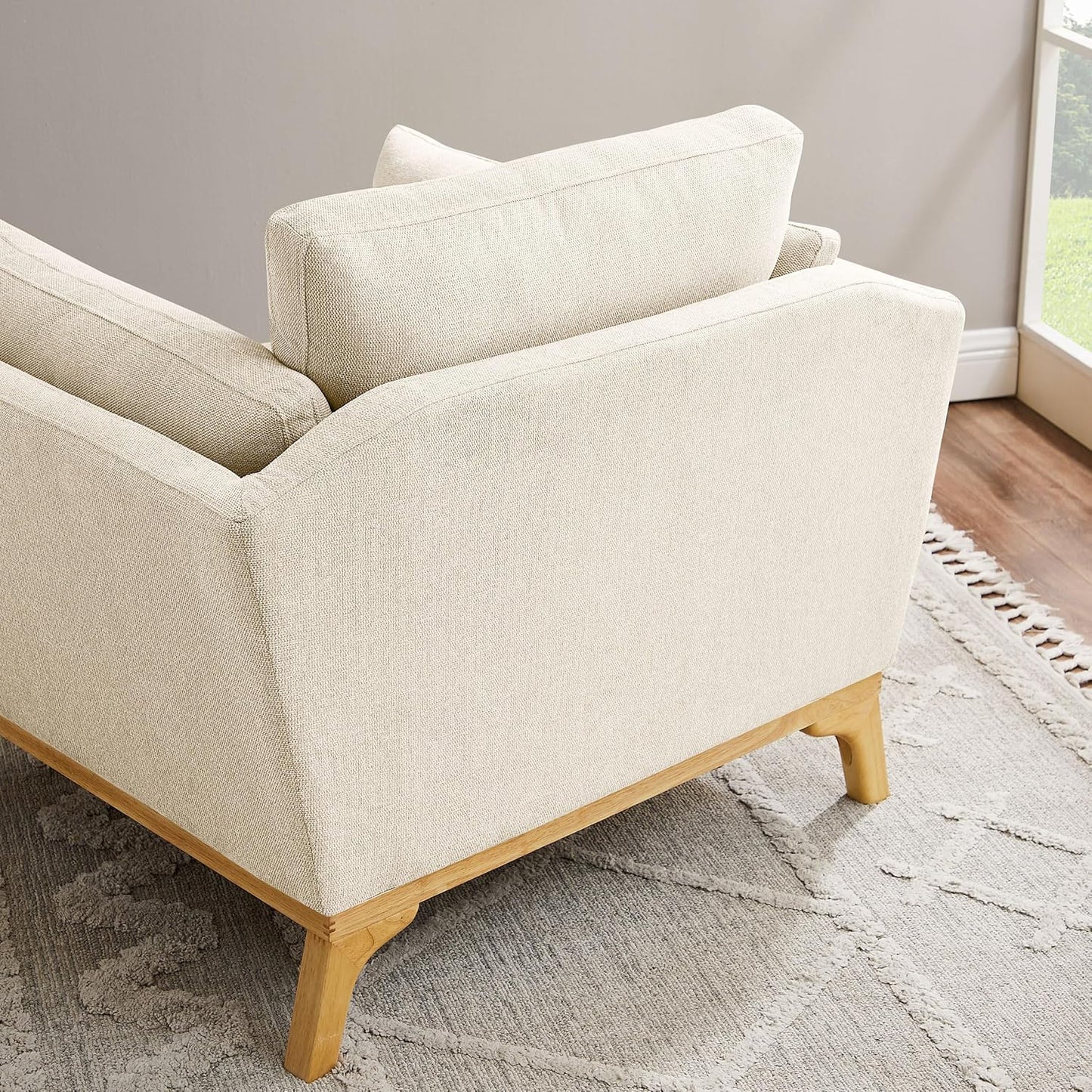 Large-Sized Accent Chair, Thick Cushion Bedroom Reading Chair, Comfortable Living Room Single Sofa, Linen Gray