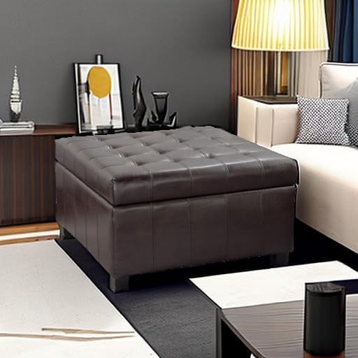 Christopher Knight Home Alexandria Bonded Leather Storage Ottoman, Marbled Brown , 31” x 31”x 18.6”