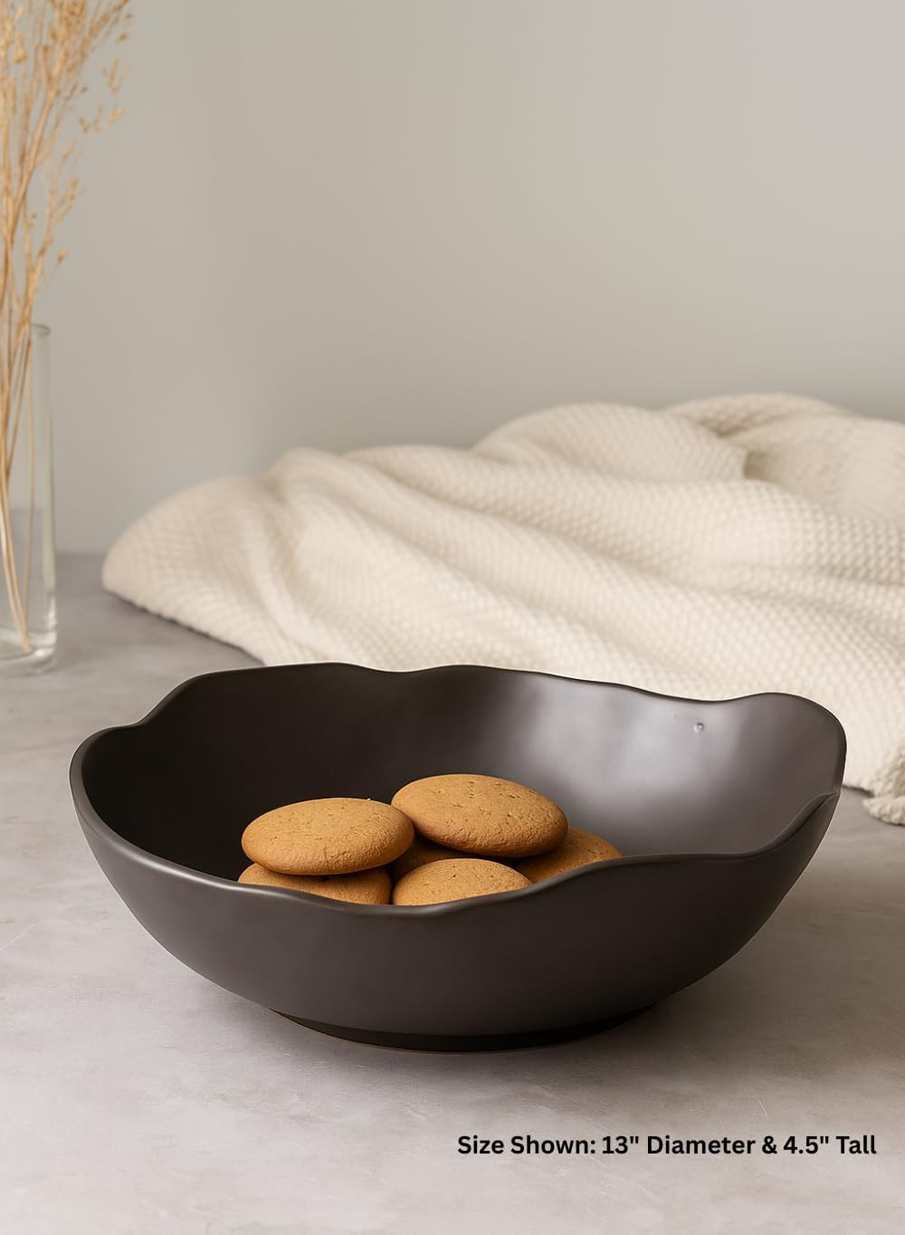 Serene Spaces Living Ceramic Collection of Plates, Bowls, Vases- Dinnerware, Centerpiece for Vintage Weddings, Events (Black - XXL - Pack of 4)