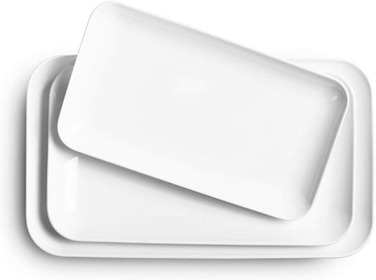 DELLING Large Serving Platter Set 16/14/12inch Large Serving Tray - Rectangular White Serving Trays for Party, Sushi, Oven Safe Dinnerware Set of 3, White