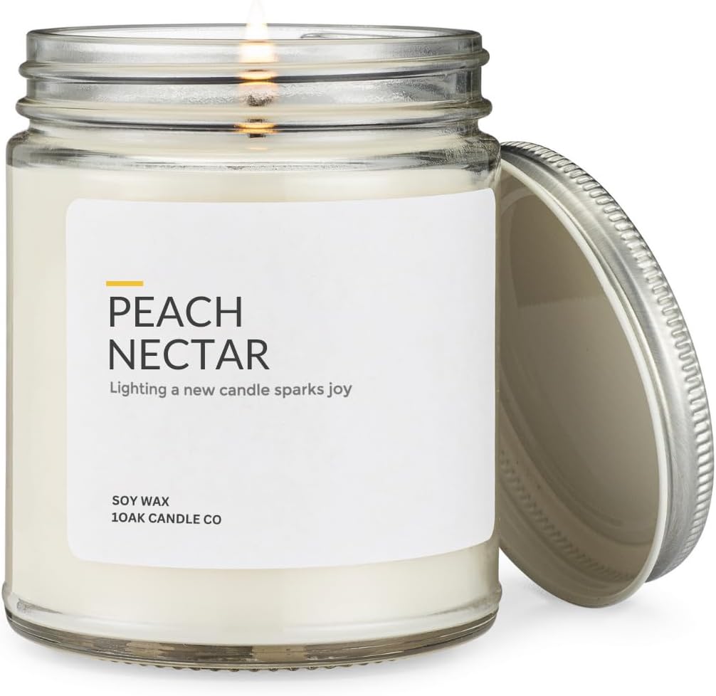 1OAK Soy Wax Scented Candles (Peach Nectar) - Long Burning Premium Hand-Poured (7oz.)